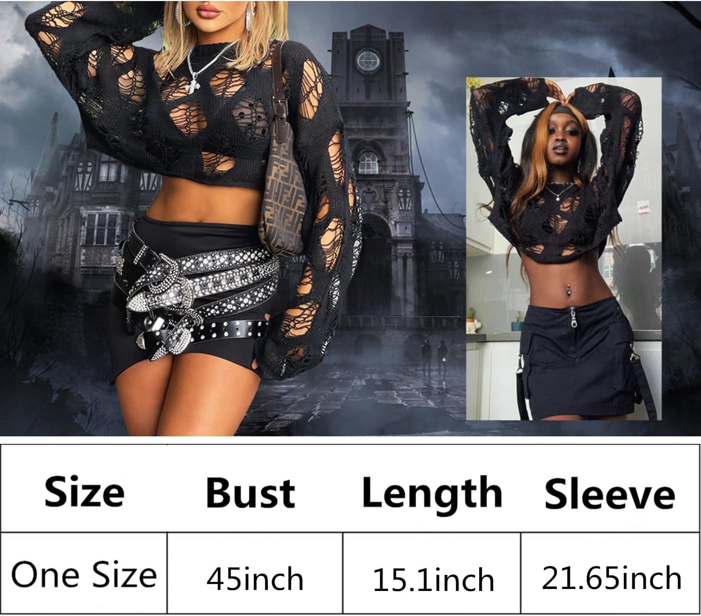 Goth Y2K Striped Sweater Grunge Ripped Punk Gothic Sweaters for Women Harajuku Aesthetic Halloween Pullover Tops - Image 9