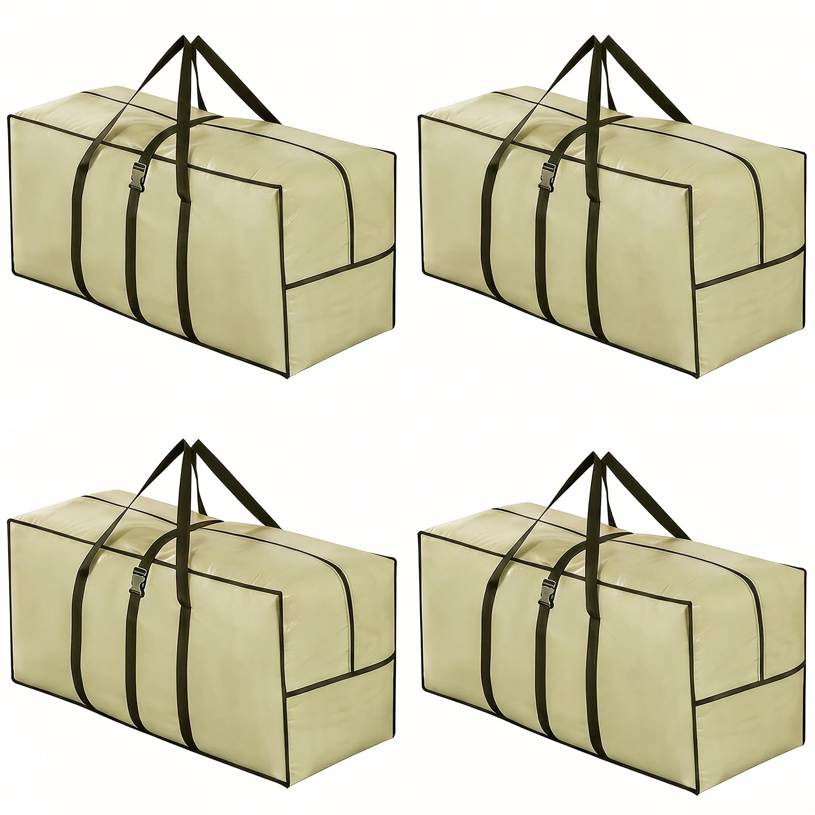 4 Pack Extra Large Moving Bags, 92L Moving Boxes Heavy Duty Moving Bags with Zippers & Handles, Waterproof Duvet Storage for House, Clothes, Underbed, Travelling, Camping Essentials Storage - Beige