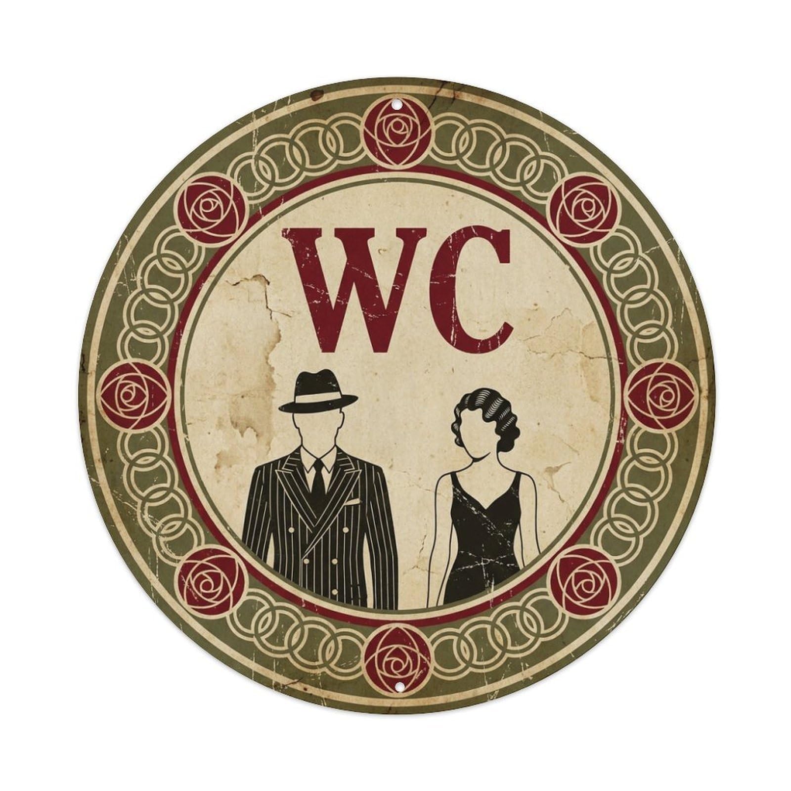 WC Art Deco Restroom Sign Ladies Gents Metal Tin Sign