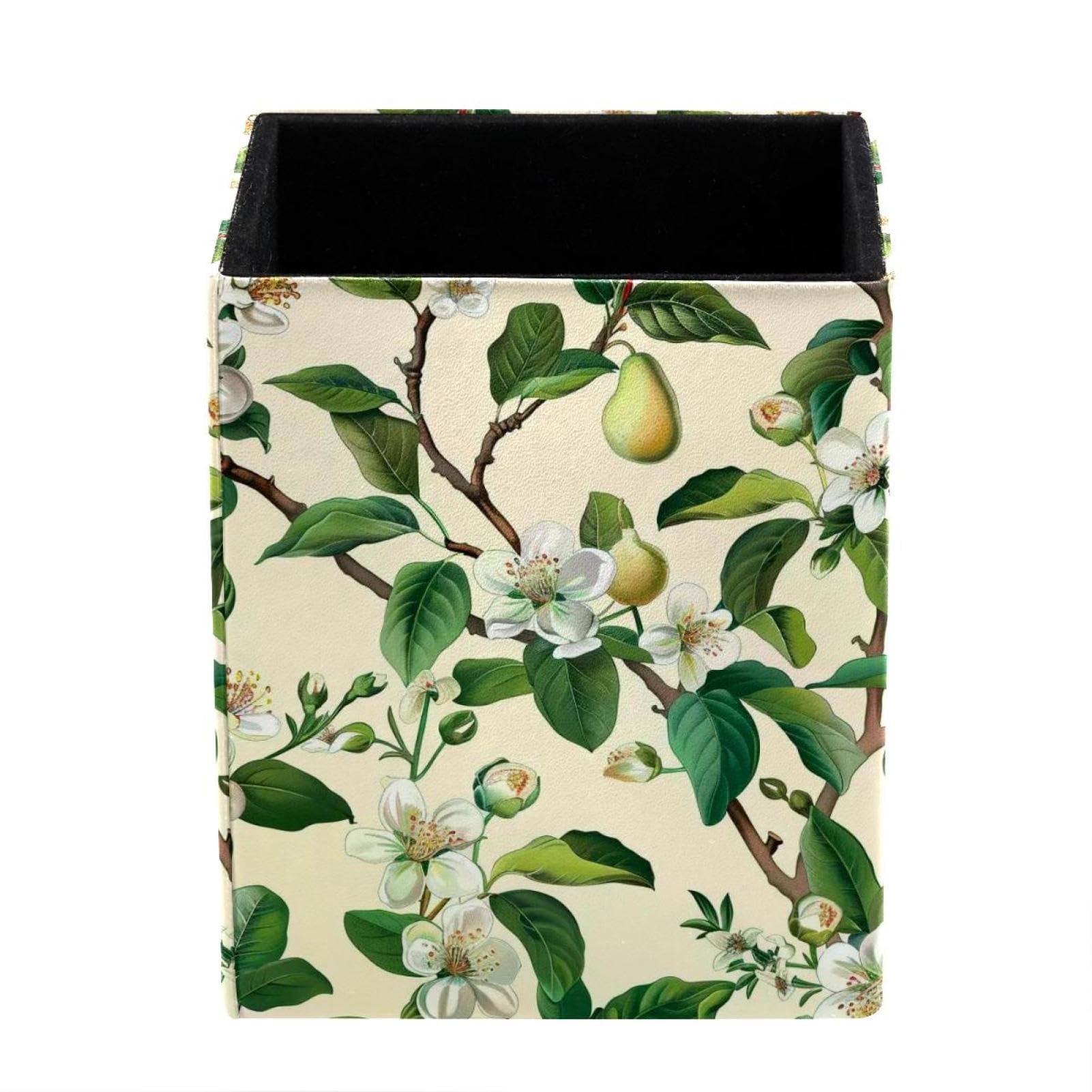 Pear White Flowers Pen Holder, Desktop Supplies Storage Stationery and Accessories, Pencil Organizers for Desk, Pencil Cup Makeup Brush Holder for Office, School, Home