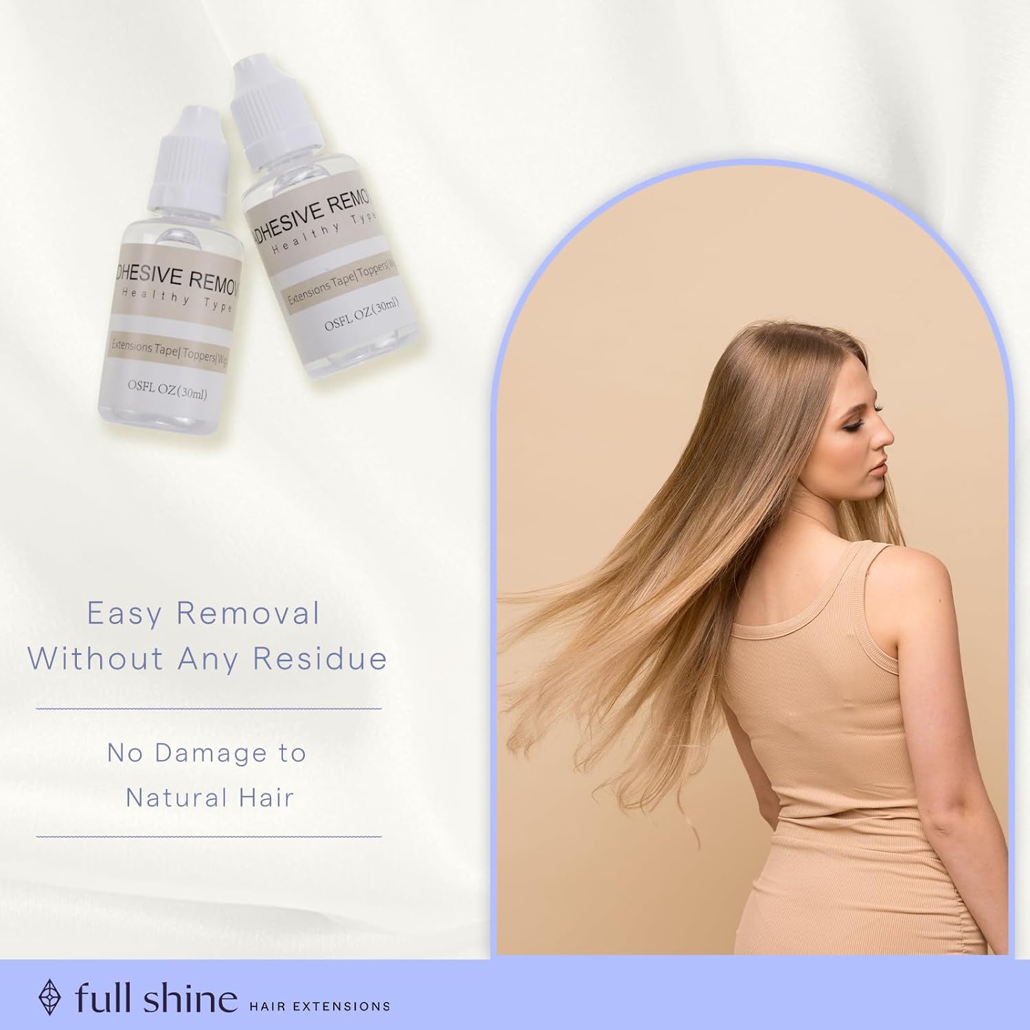 Full Shine Adhesive Remover,1 Fl Oz Tape in Hair Extensions Remover,Hair Tape Remover,Extension Glue Remover,Tape in Remover and 18 Inch Color 3/8/22 Brown and Blonde Extension 20pcs 50g