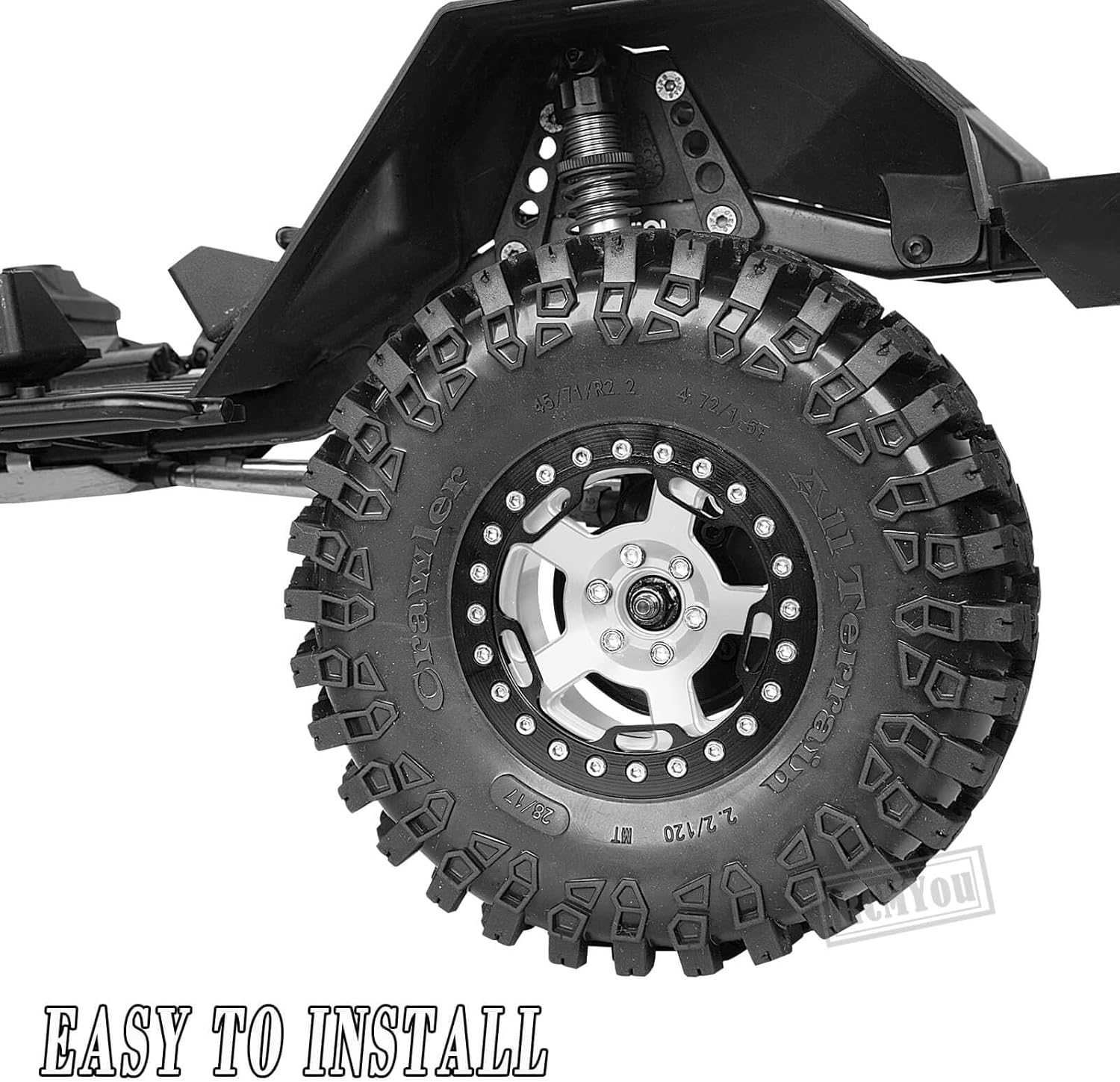 Rc 2.2 Wheel Rims Tires Wheels for 1/10 SCX10 SCX10 II 90046 SCX10 III AXI03007 TRX4 TRX6 D90 VS4-10 Gen8 MST CFX RC Crawler Car,Aluminum RC 2.2 Beadlock Wheel,Silver