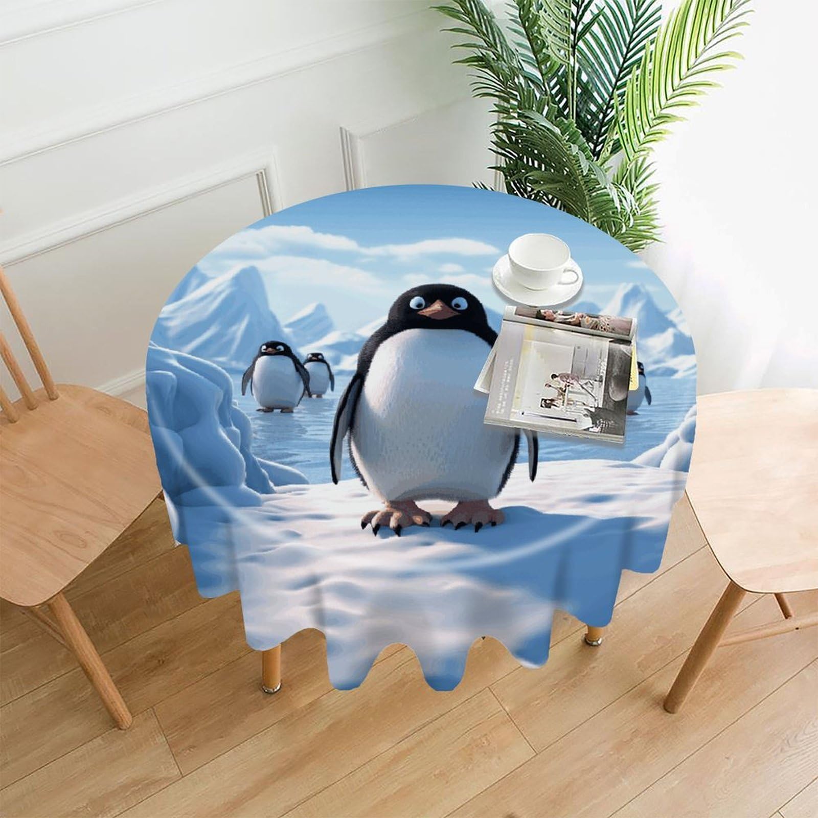 LZQPOEAS Penguin Antarctica Ice-png Tablecloth Decorative Round Table Cloth Wrinkle Resistant Round Tablecloth Washable Circle Table Cover for Kitchen Dining Party Wedding Camping 60 Inch