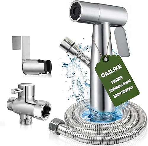 Miniatura 8 de Grifo de fregadero cepillado de alta calidad, rociador de bidé de mano para inodoro, juego de accesorios para agua caliente y fría con doble