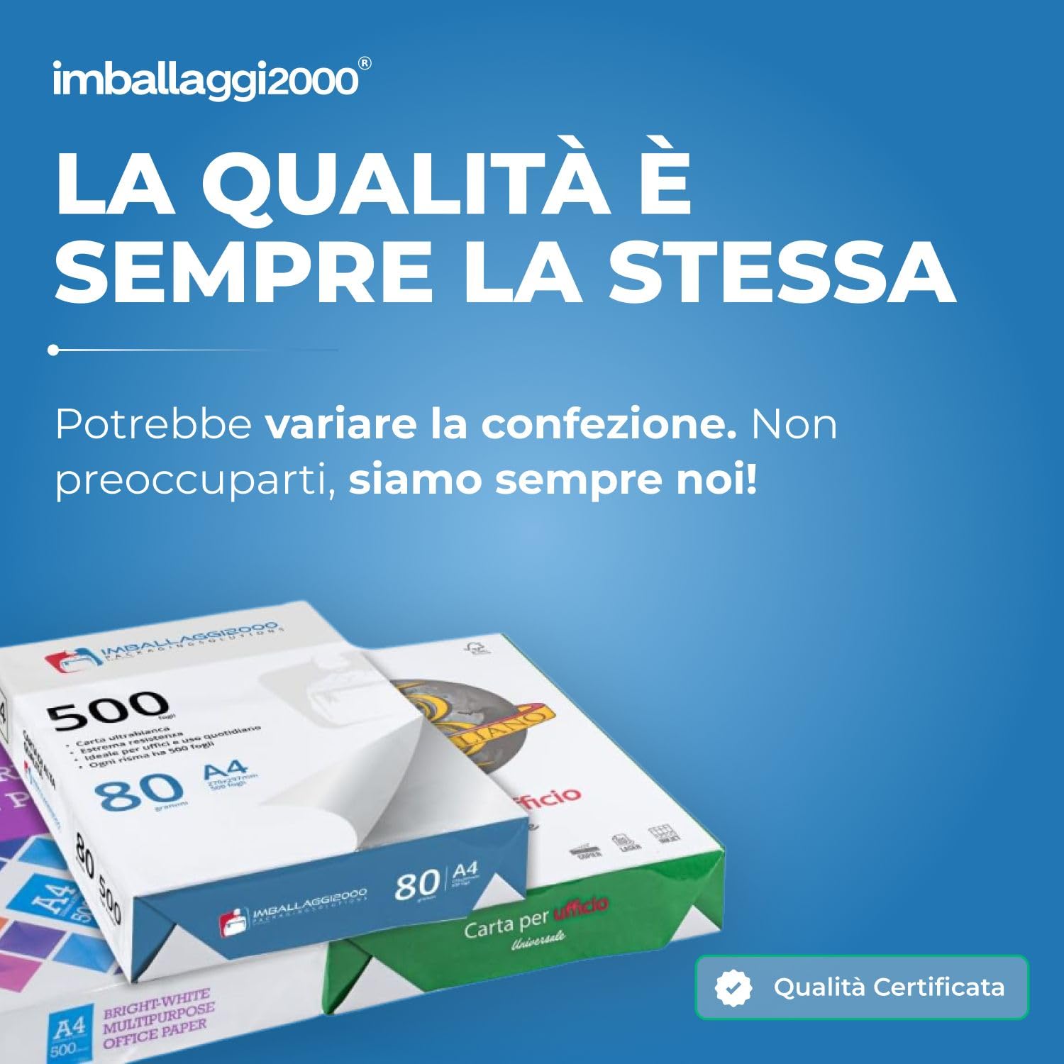IMBALLAGGI 2000 – Pallet Carta A4 per Stampanti, 180 Risme da 500 Fogli, 90.000 Fogli, Carta A4 di Alta Qualità per Ufficio, Fotocopiatrici e Stampanti, Formato A4, 80 g/m²