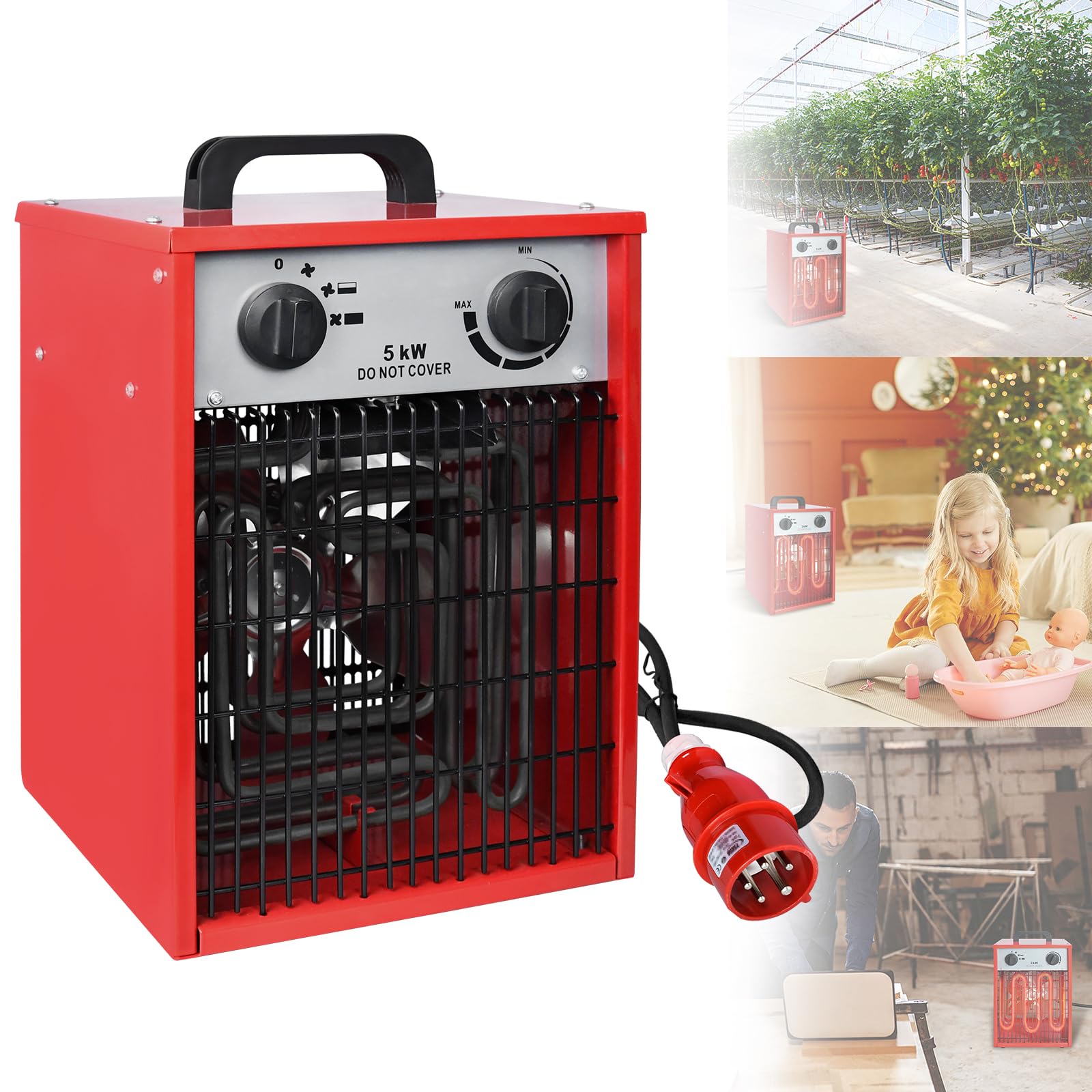 ACXIN Grzejnik elektryczny, termowentylator 5 kW, energooszczędny, z 3 stopniami ogrzewania, profesjonalny, przemysłowy, zabezpieczenie przed przeciążeniem, do użytku wewnątrz i na zewnątrz (5000 W)