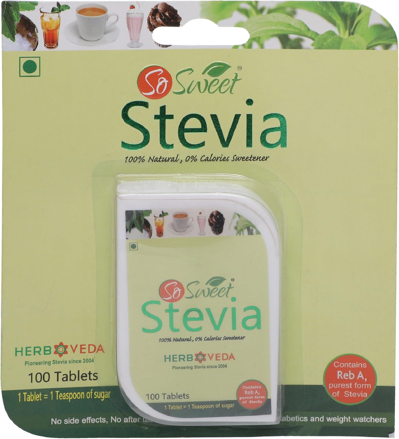 So Sweet Stevia 100 Tablet - Natural Sweetener, Zero Calories, Keto-Friendly, Organic Sugar Substitute, No Artificial Flavors, Convenient Travel Size