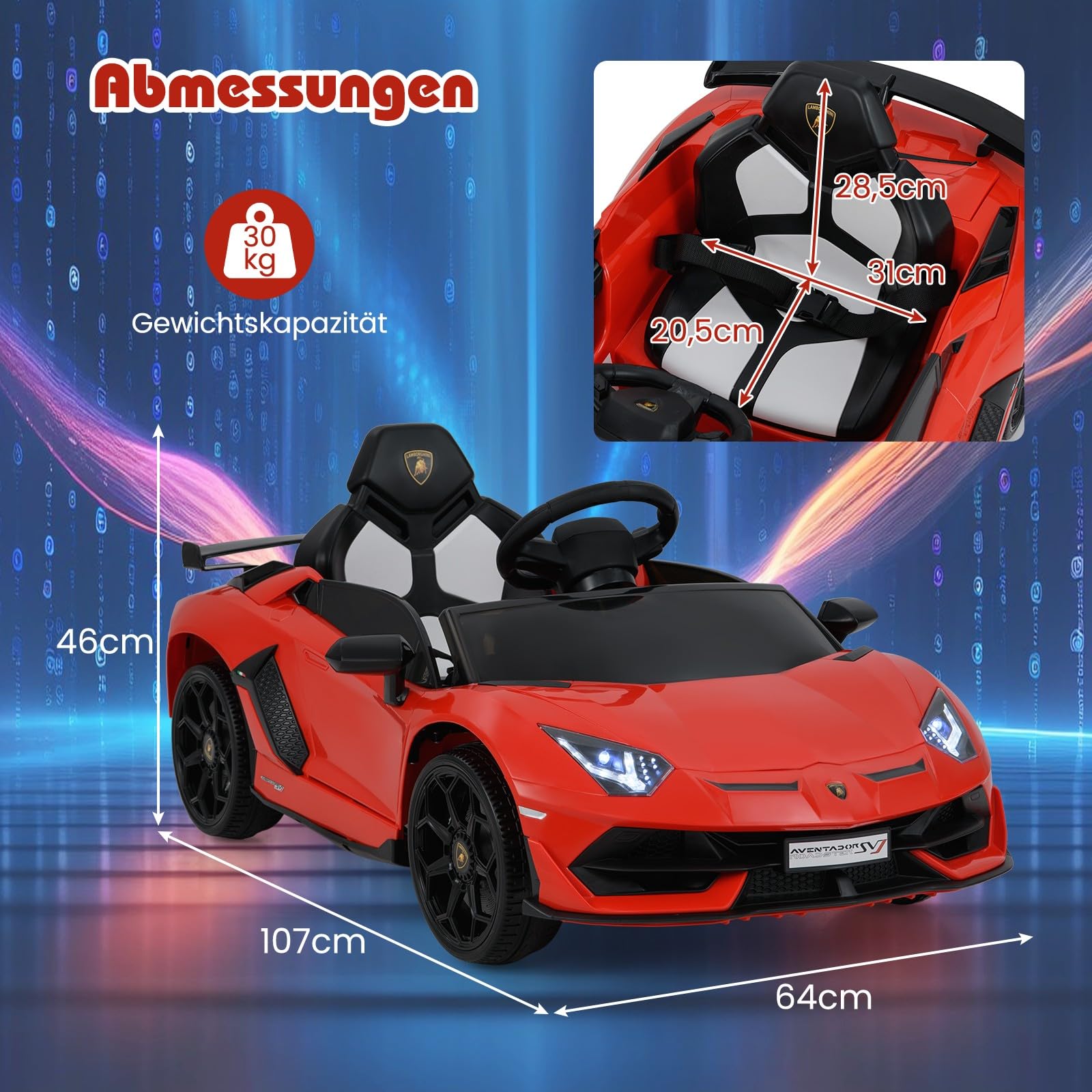 COSTWAY Lamborghini Elektroauto für Kinder, Kinderfahrzeug mit 2,4G Fernbedienung & LED Scheinwerfer & MP3-Player & Hupe & Musik, Elektrofahrzeug 3-5 km/h, Kinderauto für Kinder ab 3 Jahren (Rot)