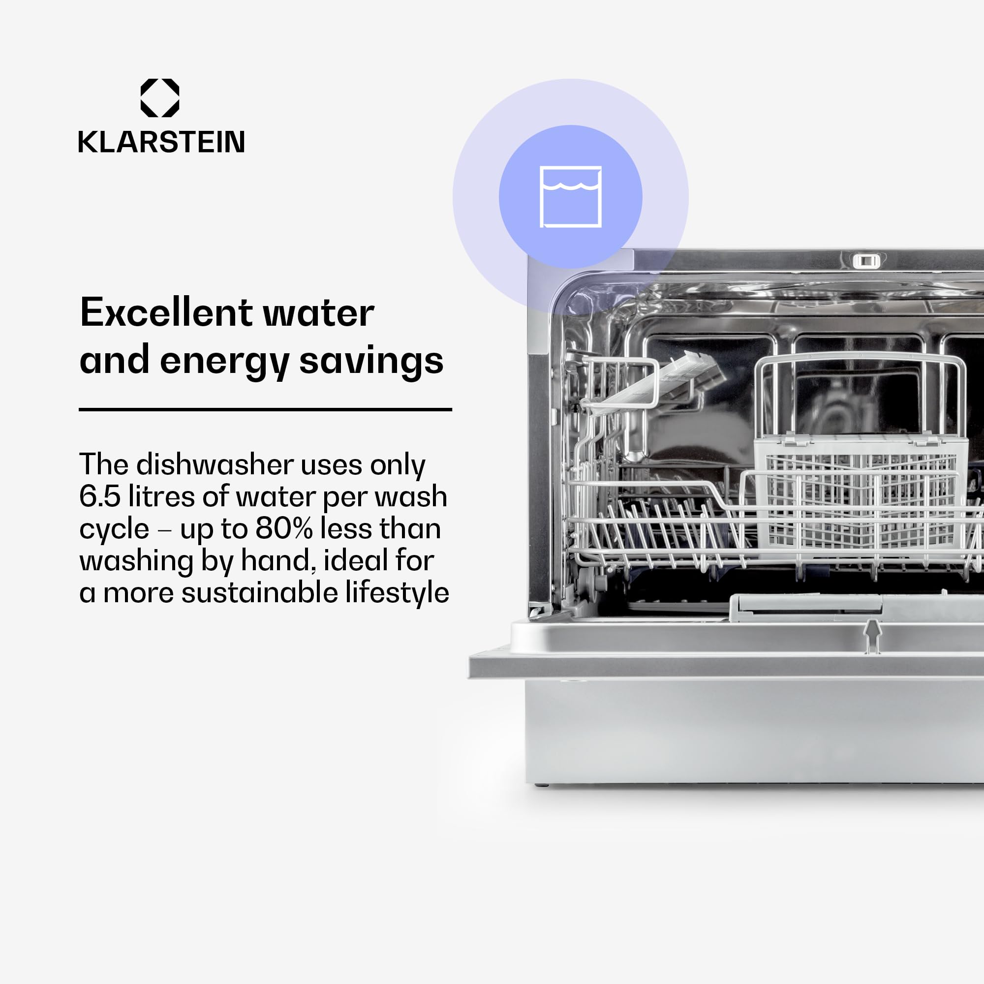 Klarstein Table Top Dishwasher, 6 Place Setting Mini Dishwasher, Quiet Operation Countertop Dishwasher w/ 6 Washing Programs, Compact Tabletop Dishwasher, Easy To Install Homes/Office Small Dishwasher — view 5