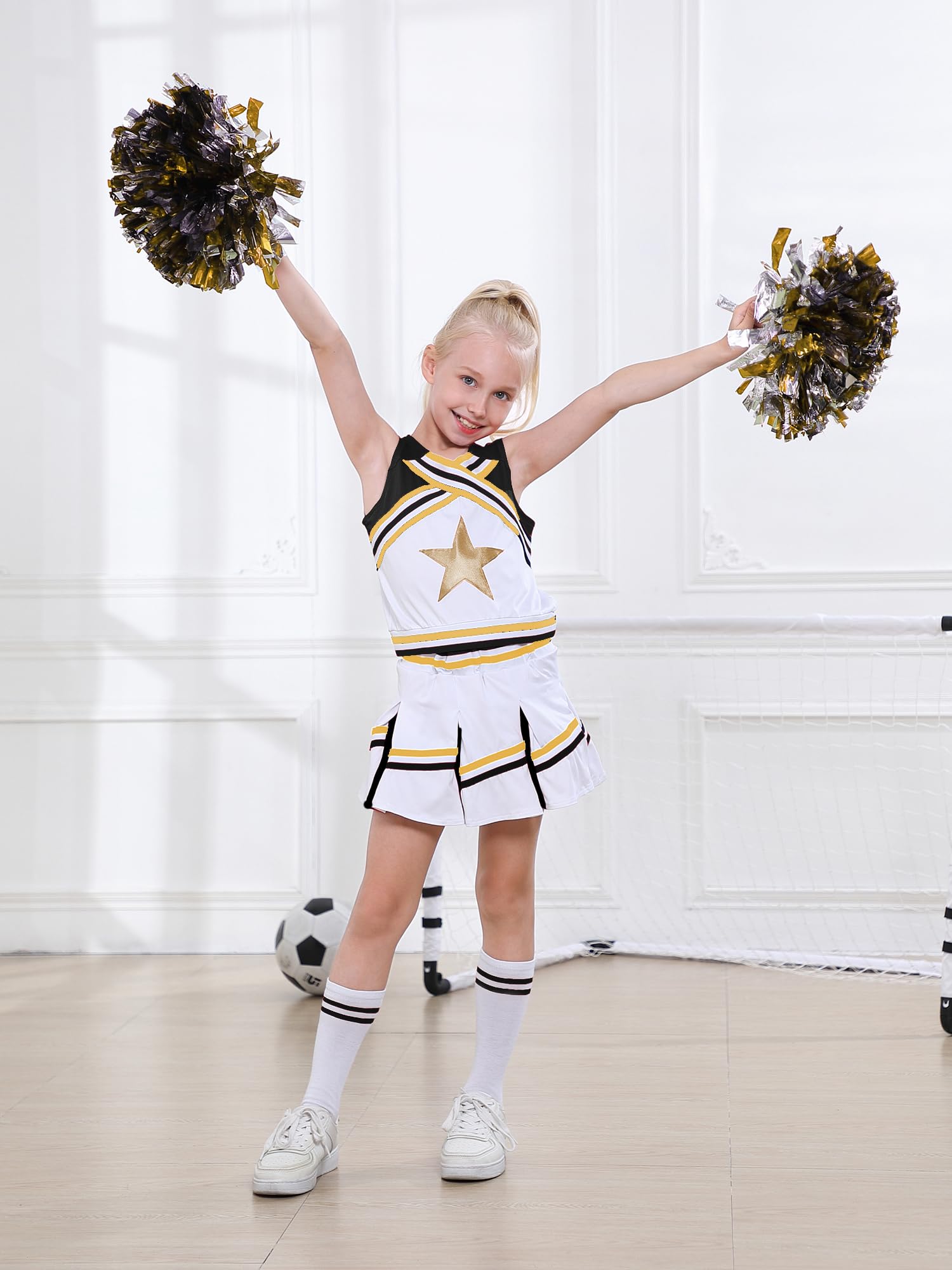 LOLANTA Costume da Ragazza Cheerleader, Carnevale o Evento Sportivo Fancy Dress Up con l'abito di Pom Poms, 4-13 Anni