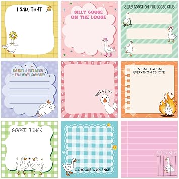 9 Pcs Goose Notepads 3" x 3" Self-Adhesive Funny Goose Note Pads Memo for School Office Meeting Supplies Gag Gifts - 450 Sheets Reusable Fun Sticky Notes