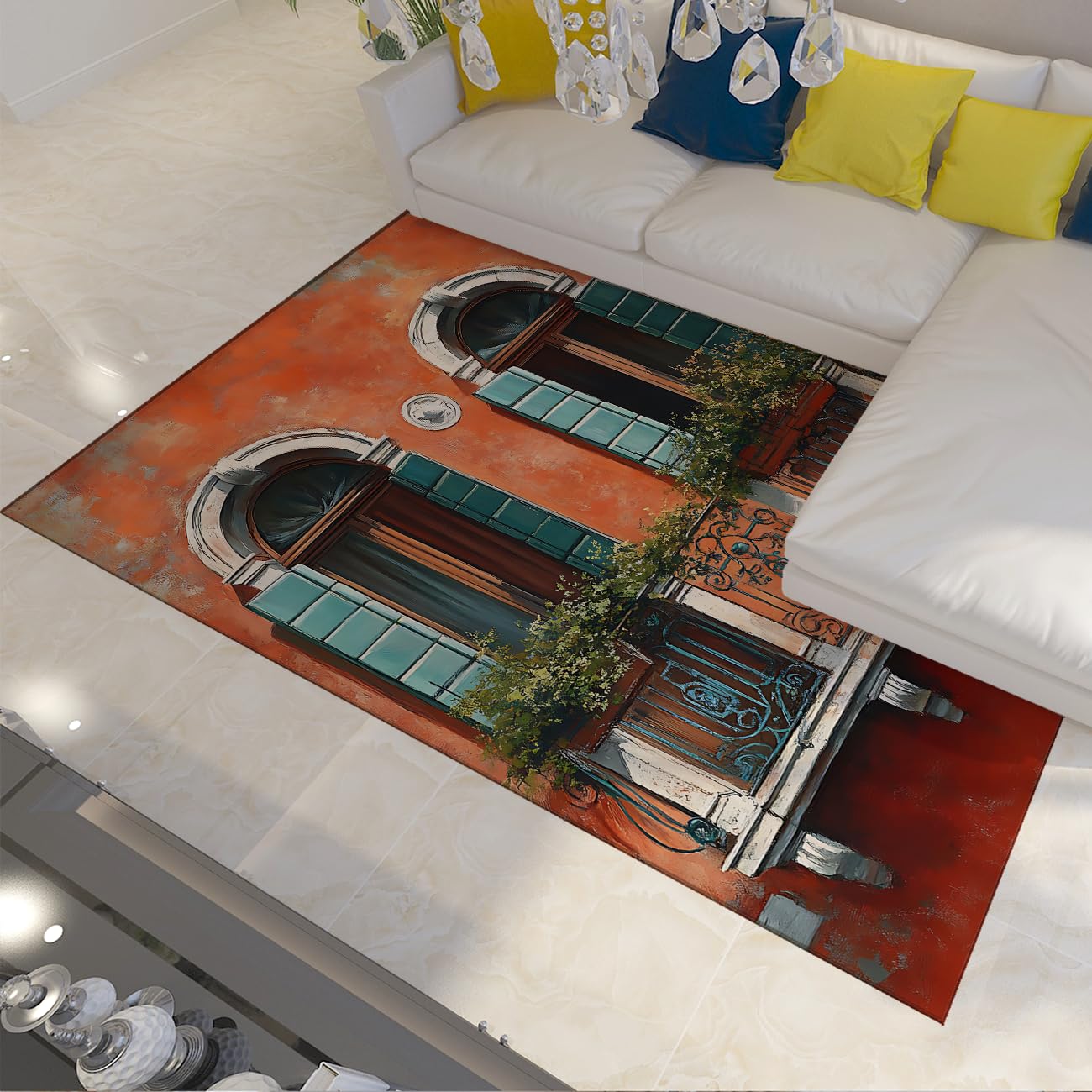 Moquette antidérapante au design artistique et poils bas doux nordique