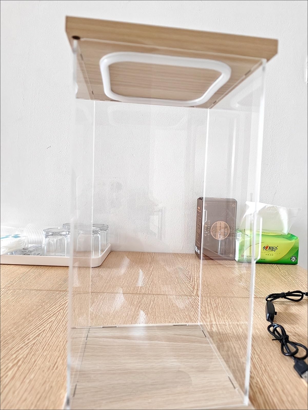 Vitrine Hohe Schmale Acrylvitrine mit Led, Klare Acrylvitrine für Sammlerstücke, Miniaturfiguren/Modellautos Staubdichte Kunststoffbox(40x40x20cm(16"x16"x8"))