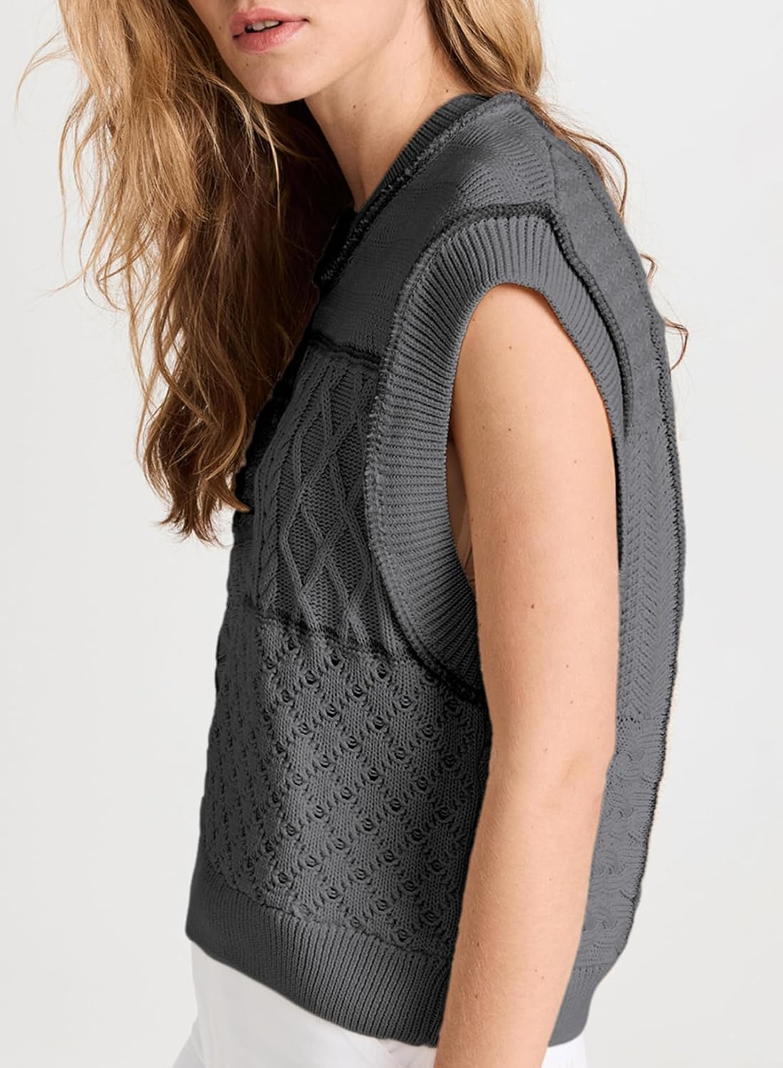 EVALESS Womens Short Sleeve Sweater Summer Fall 2025 Round Neck Crochet Pullover Cap Sleeve Knit Oversized Sweater Vest Tops - Image 2