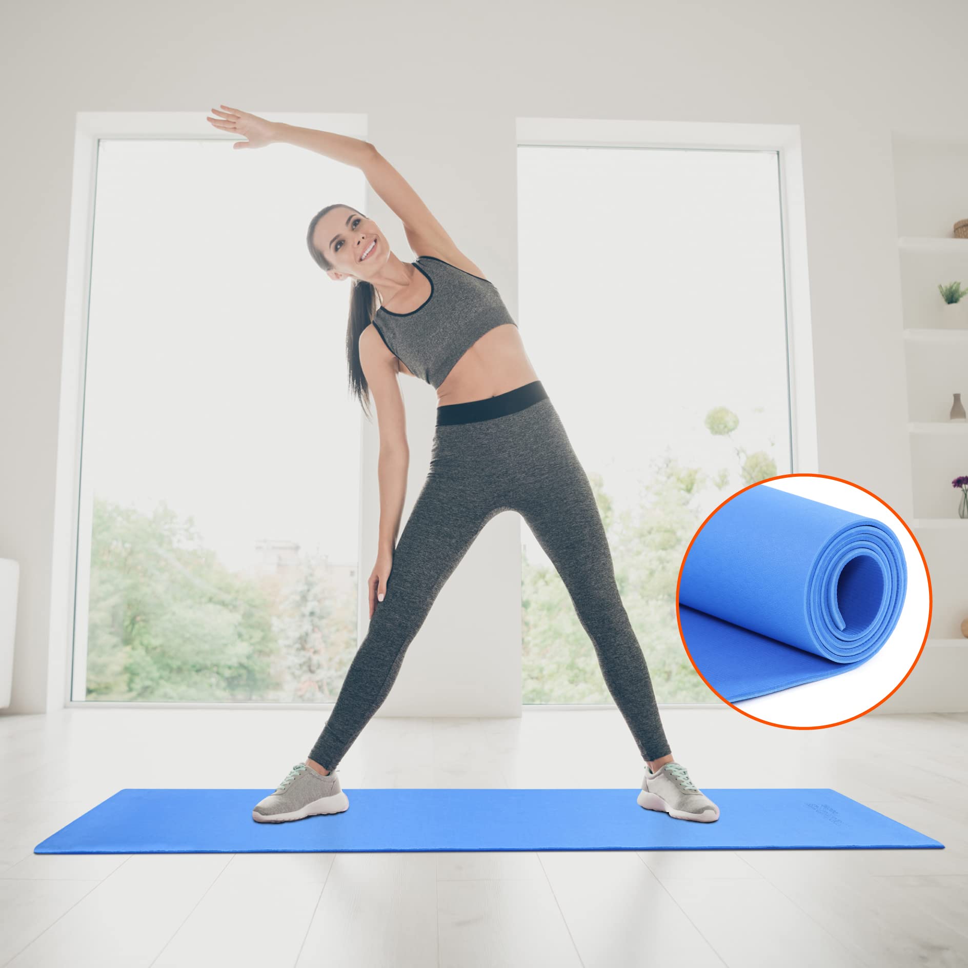 Matworks by Bathla – Moksh Premium Yoga Mat with Carry Bag |Anti-Slip & Reversible|Ink Blue & Sky Blue (Size: 24” x 72” Thickness: 6mm)