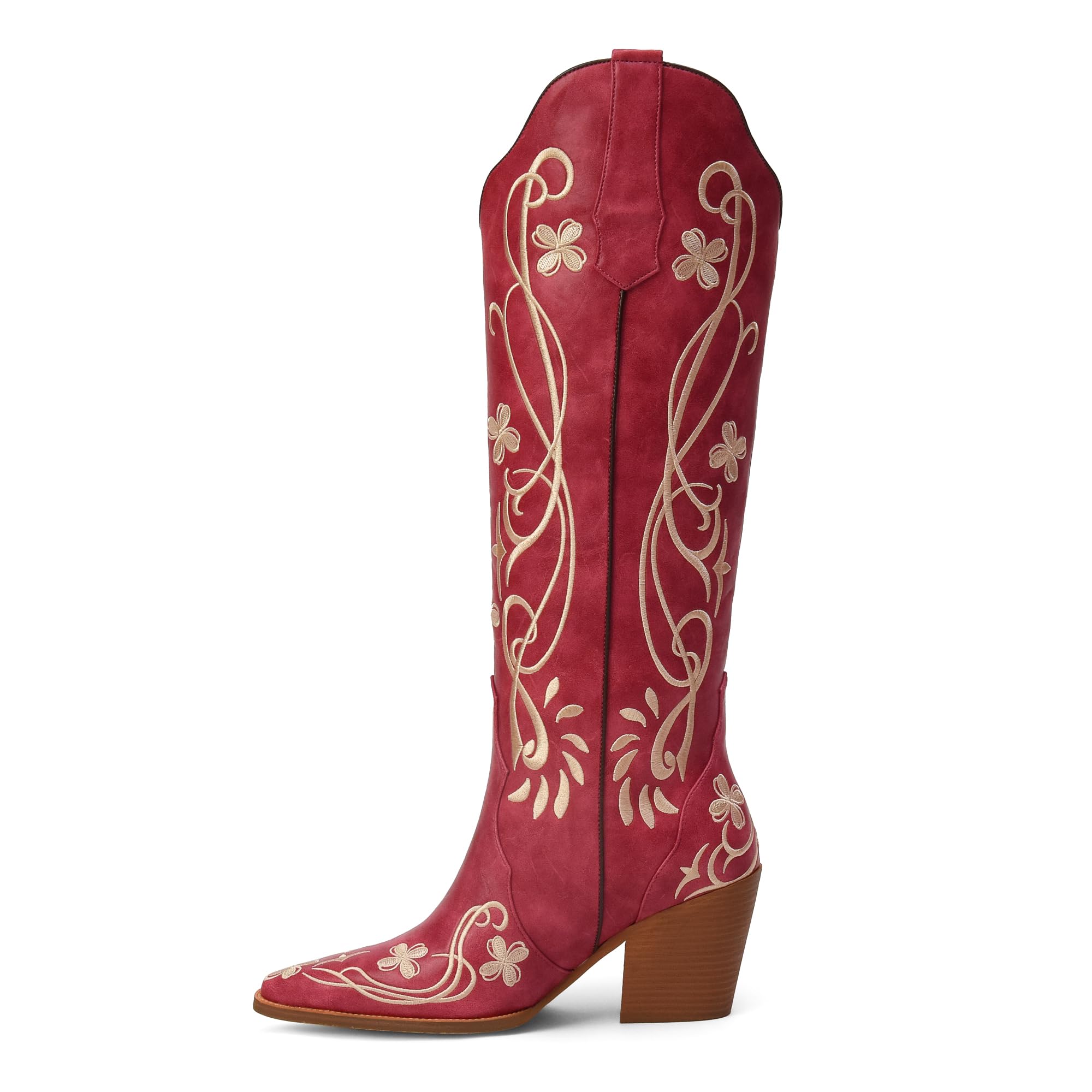 iiimmu Cowgirl Boots Women Knee High Vintage Cowboy Boots with Floral Embroidered Classic Pull On Design Western Footwear
