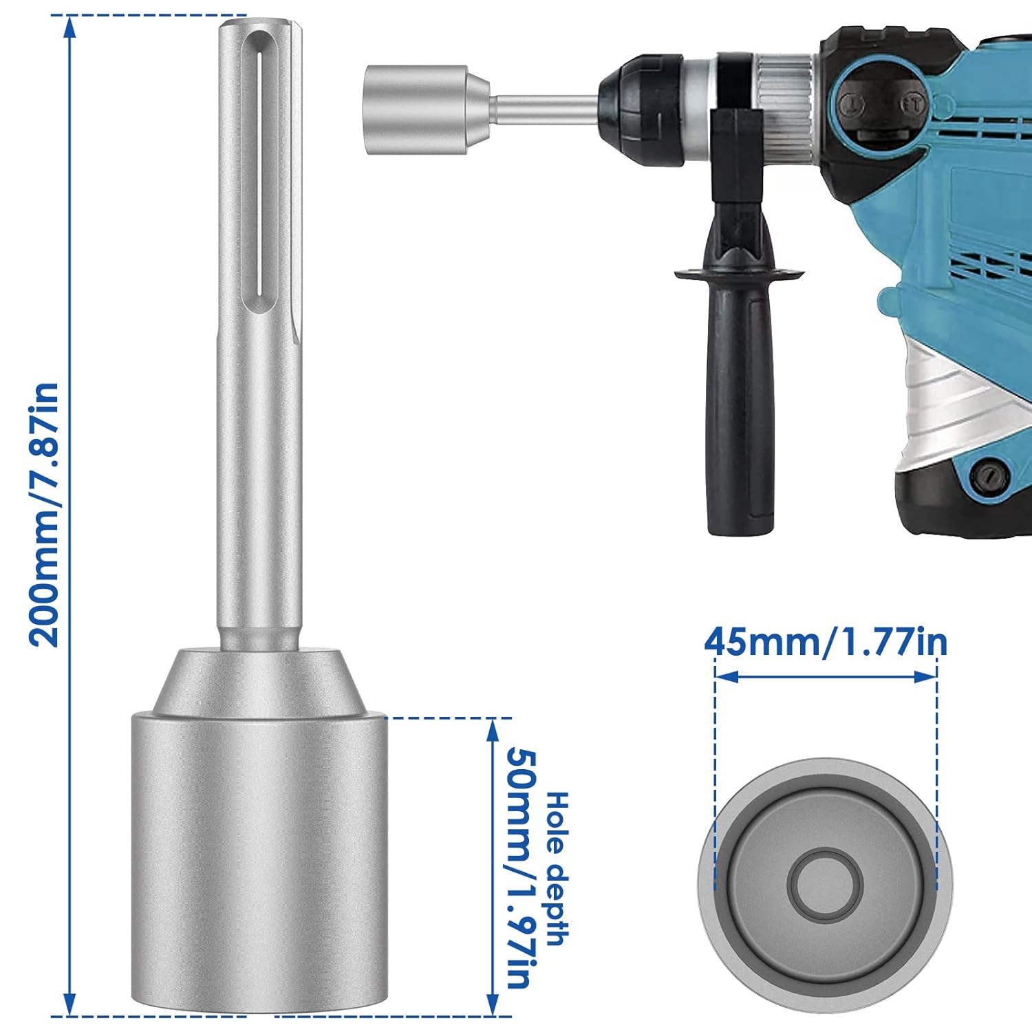 SDS-Max Ground Rod Driver, 30/45/65mm Heavy Duty Steel Drill Bit Driver, Wear Resistant Wide Compatibility Ground Rod Bits Socket for Rotary Hammer Drill Grounding Rods (1.77 in)
