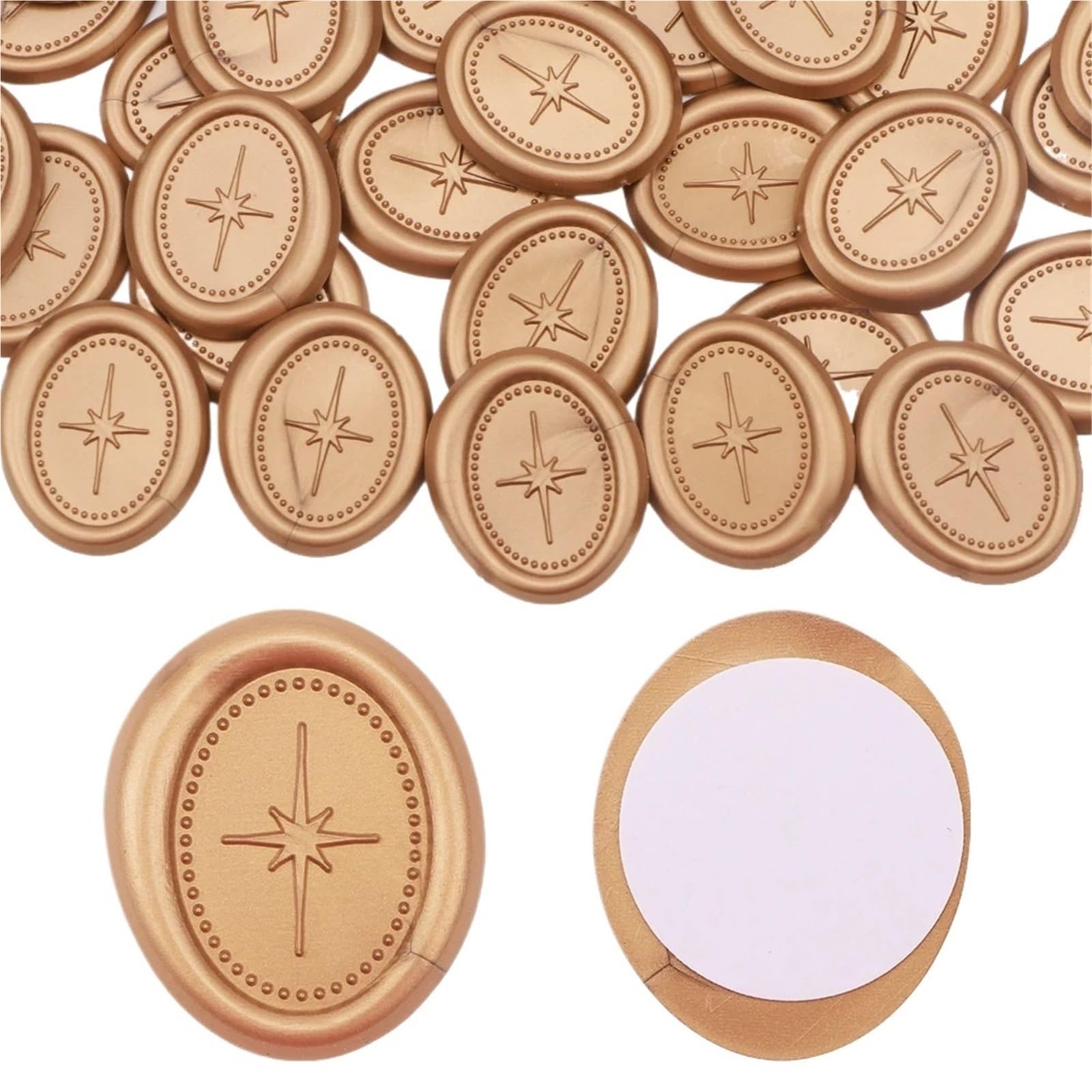 Efrjuwi Color 01 Wax Seal Stamp Stickers 25Pcs Oval Sparkling Stars - Antique Gold Wedding Invitation Envelope, Self- Adhesive