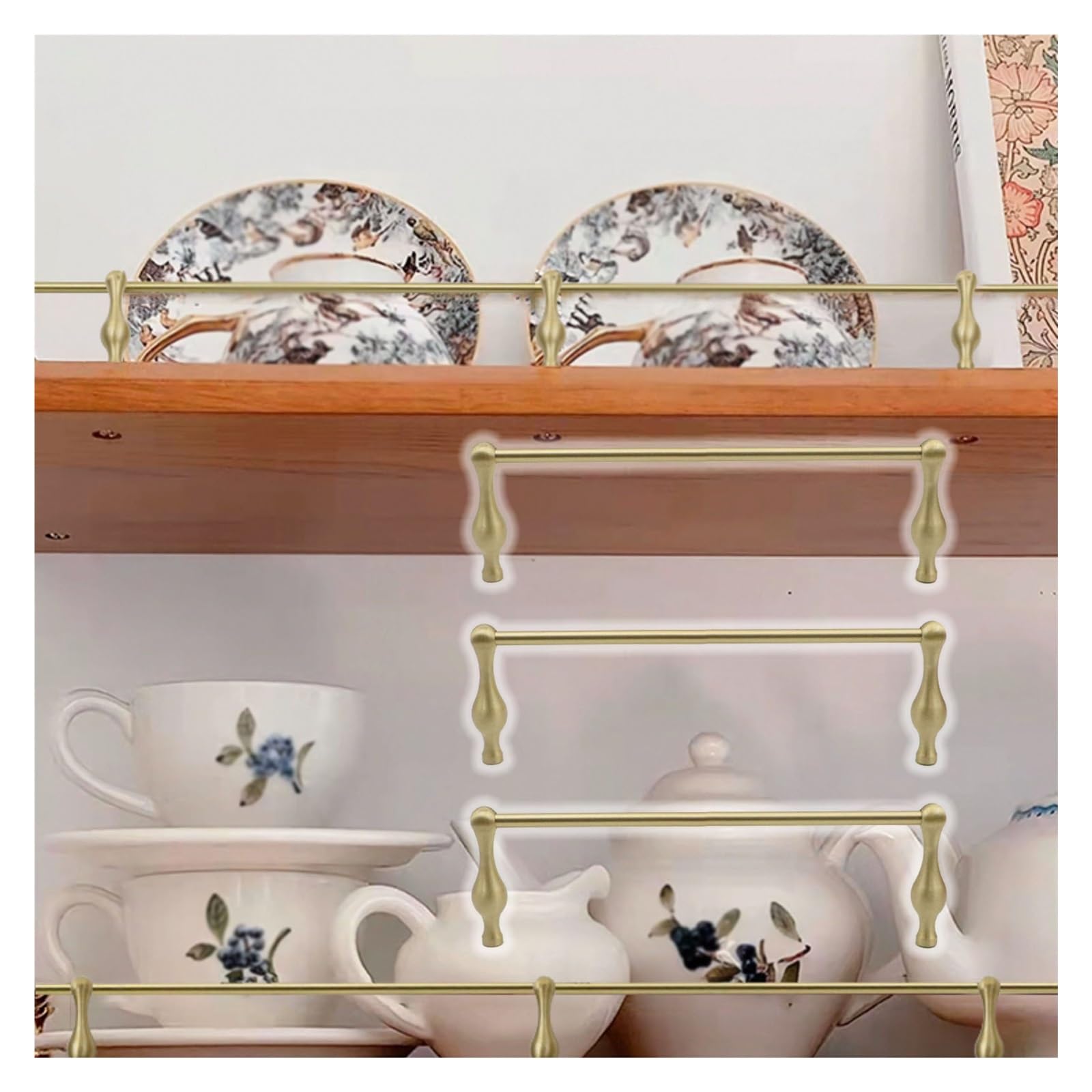 Juego de 3 barras decorativas de metal con 2 husillos de 26 pulgadas, barra de barrera de latón macizo para estantes de madera, elegante y (estilo A)