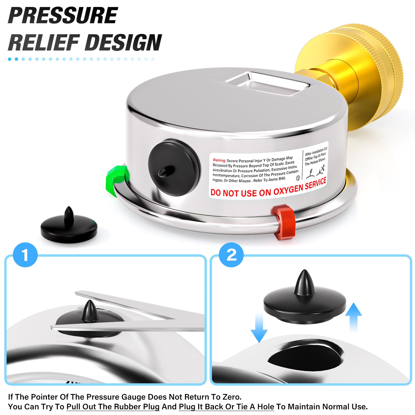 MEANLIN MEASURE 0~600KPa/90PSI Manomètre en acier inoxydable 3/4"femelle 2.5" FACE DIAL pour liquide WOG Water Oil Air Water Pressure Test Table with Sealing Ring (with 2PCS Snaps)