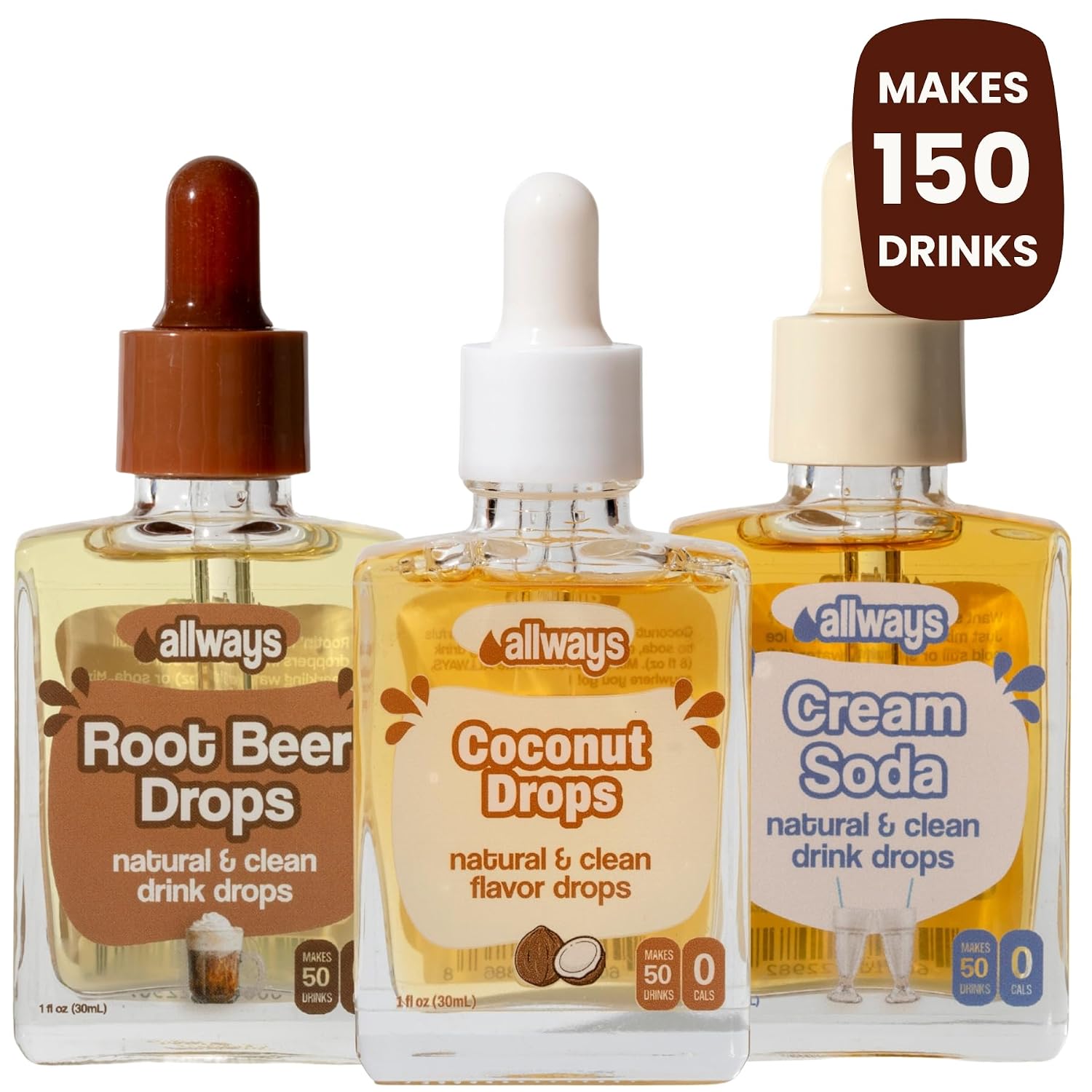 Allways Drops Natural Water Enhancer | Best Sellers 3-Pack | Sugar-Free, Zero Calorie | Monk Fruit Sweetened | Glass Bottle | Great for Kids & Adults | Makes 250 Drinks