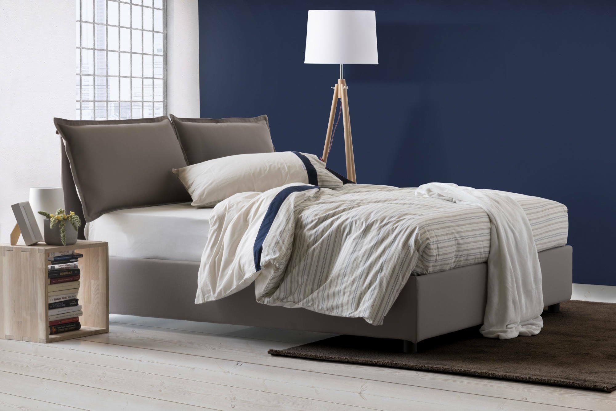 Talamo Italia Letto Singolo Contenitore Gemma - 80x200 Cm - Rivestimento In Tessuto Beige Sfoderabile - Apertura Frontale - Fatto A Mano In Italia