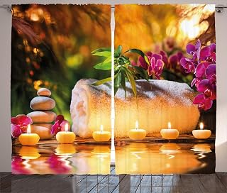 Ambesonne Spa Curtains, Classic Relaxing Day Joy in The Garden Romantic Candles and Orchids, Living Room Bedroom Window Drapes 2 Panel Set, 108" X 96", Purple