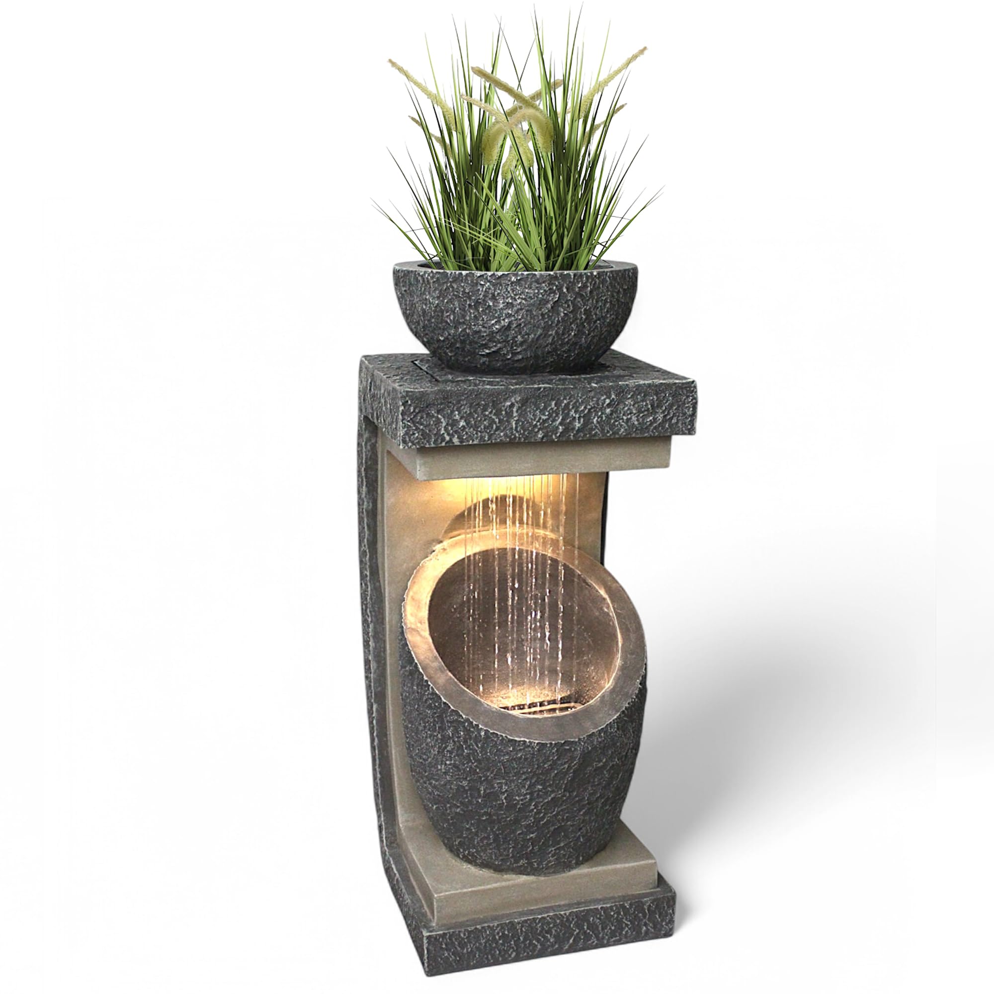 Fuente de jardín con iluminación LED Win 30, fuente de plantación moderna, decoración de jardín, imitación de piedra, 81 cm