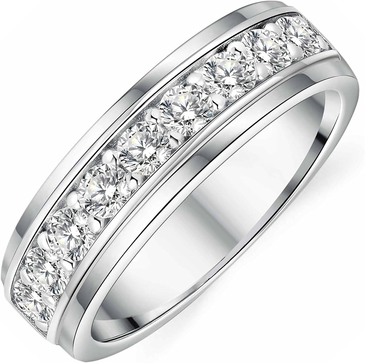 Men 1ct Moissanite Ring Silver Plated 9 Round Cut Wedding Band