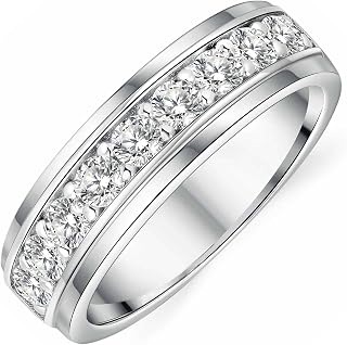 Men 1ct Moissanite Ring Silver Plated 9 Round Cut Wedding Band