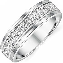 Mens Moissanite Wedding Band 925 Sterling Silver Rings For Men 14K White Gold Plated 1ct D Color VVS1 Clarity Brilliant Lab Created Stone 9 Round Cut Engagement Rings For Him Size 15