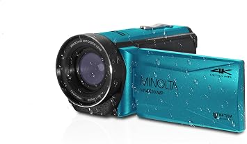 Minolta MN4K300WP 4K Waterproof Camcorder, 56MP, 18X Zoom Blue