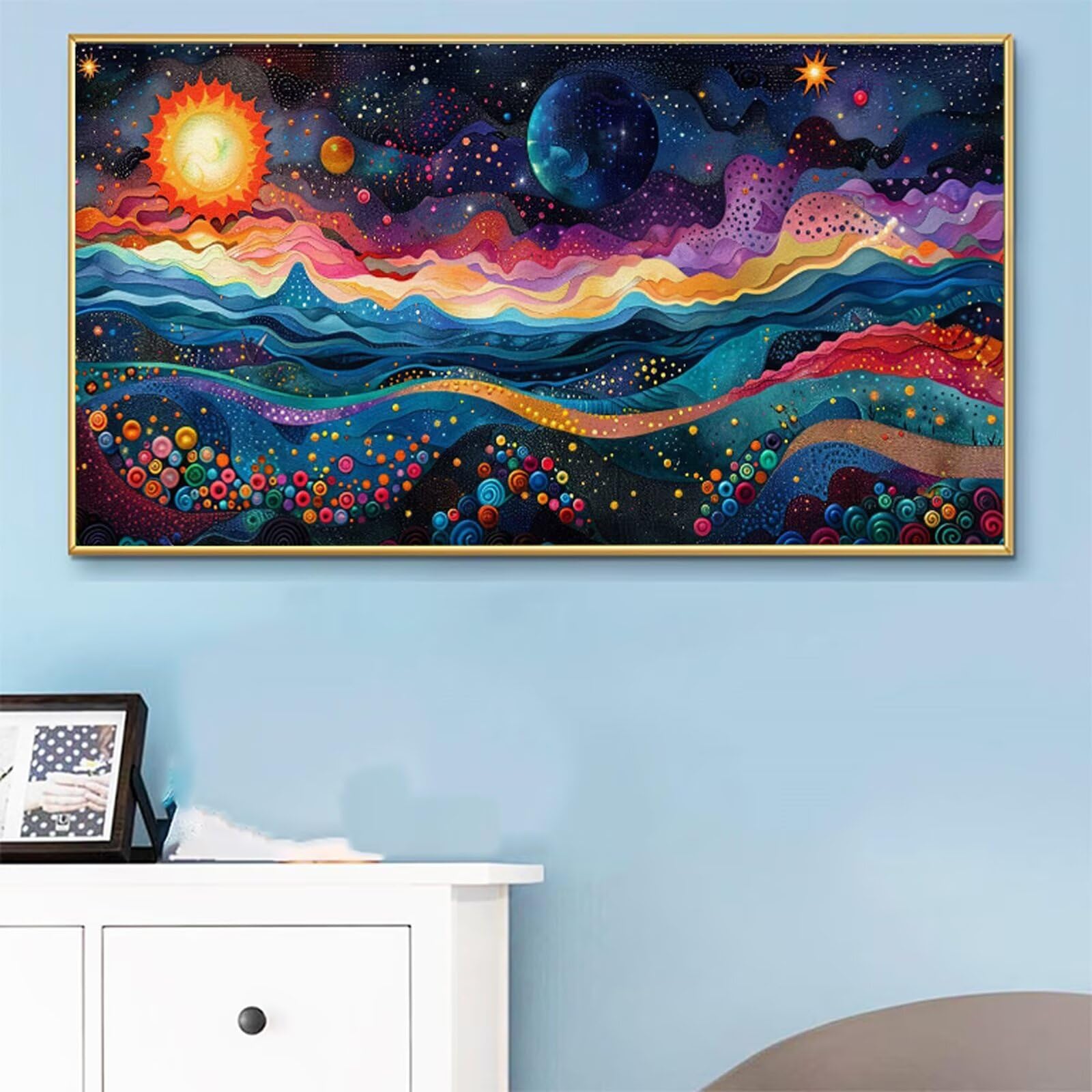 Peinture Numero Adulte Soleil Peinture Numéro Ciel Étoilé DIY Coloriage par Numero Adulte 70x140cm avec Pinceaux et Acryliques, Sans Cadre, Kit Activité Manuelle Pour Décoration Été Maison Salon RB-23