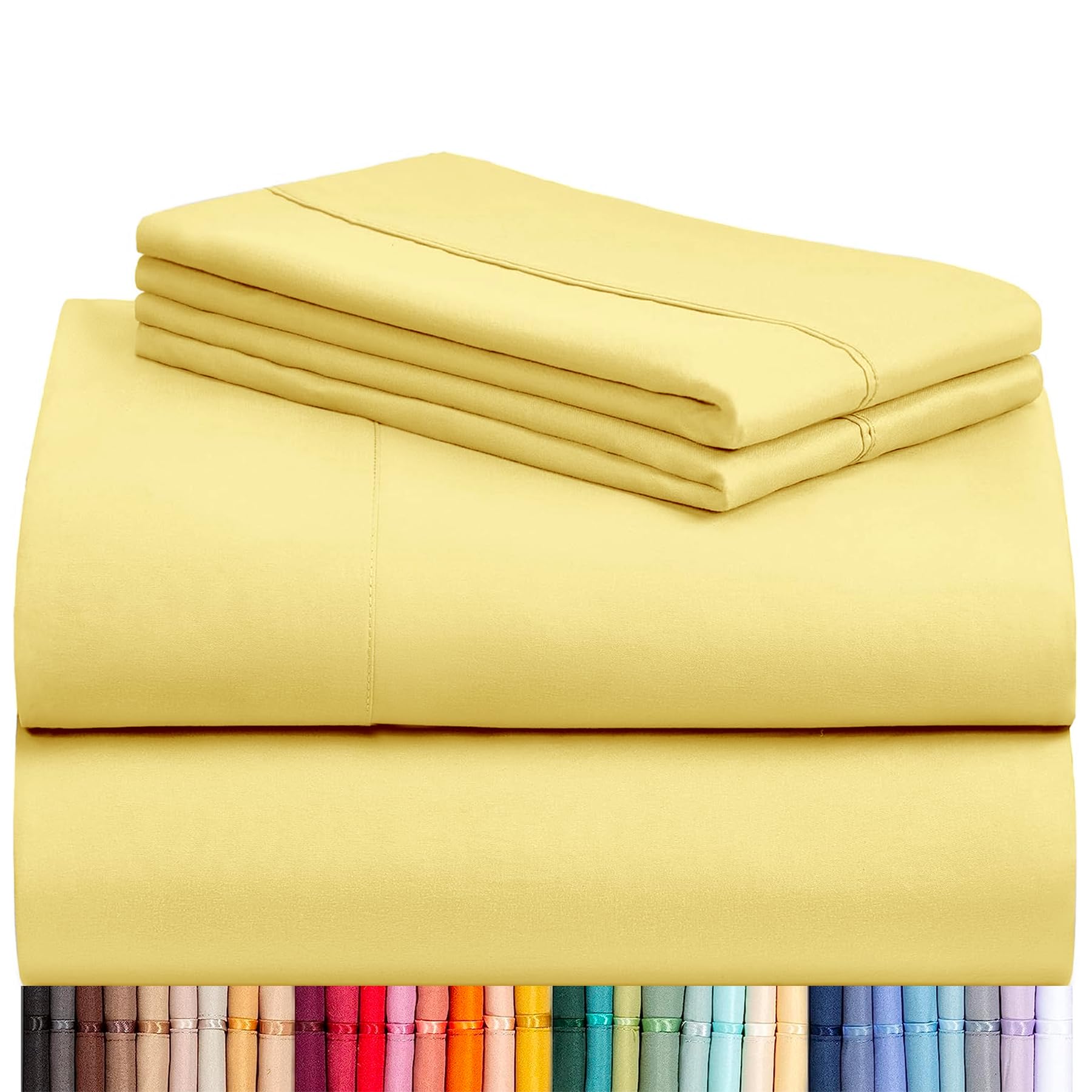 Cal King Size Sheets Set, Cooling & Soft Deep Pocket Bed Sheets, 4PC | LuxClub Silky Fitted Sheet & Pillowcase Sets, Breathable Hotel Luxury Bedding for Mattress Wrinkle Free, Lemon 28-lemon California King