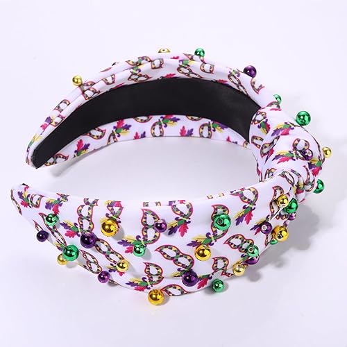Miniatura 4 de Diadema de Mardi Gras, diadema anudada de cristal morado, verde y amarillo para mujer, máscara de diamantes de imitación adornada con nudo superior