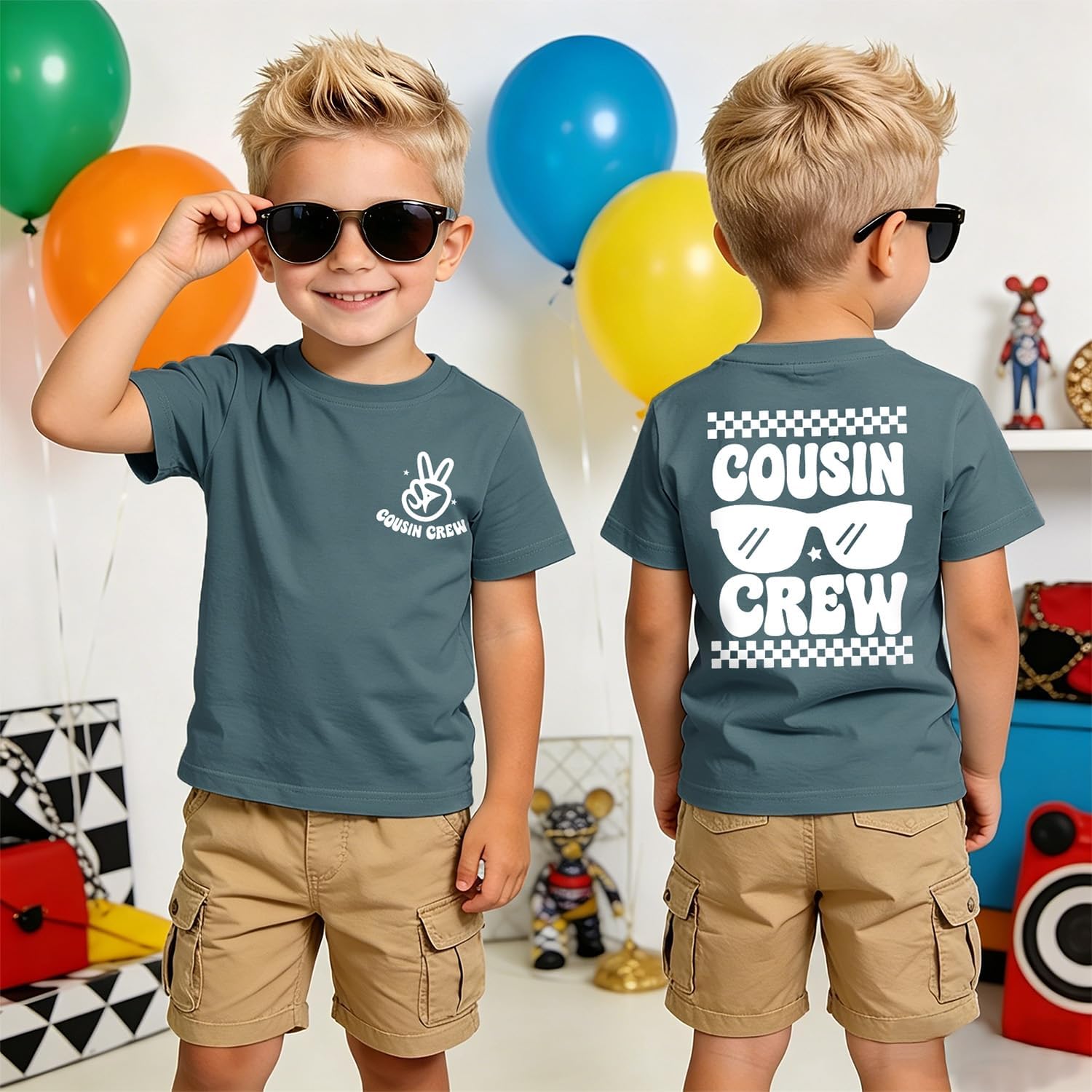 SOFEON Toddler Boy Cousin Crew Shirts Kids Promoted to Big Cousin T-Shirt Funny Cute Summer Short Sleeve Tees Tops 2-8 Years