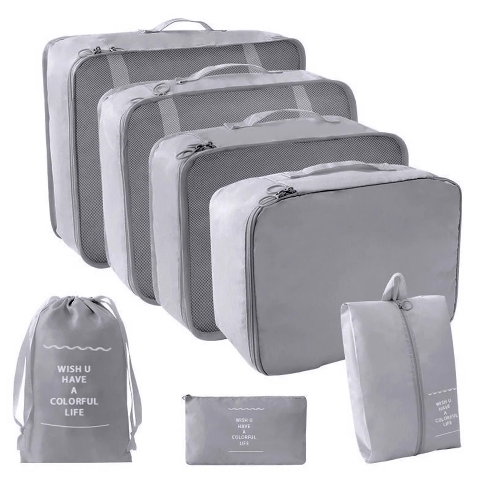Travel pouch 7Pcs Travel Organizer Set Folding Storage Bags Wardrobe Cube Suitcase Packing Luggage for Clothes & Shoes(Light Grey)