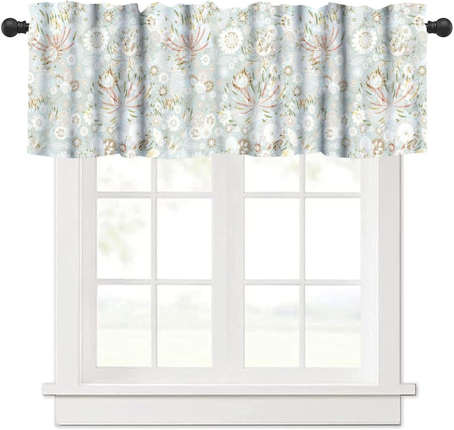 William Morris Style Valance Curtains, Retro Pink Blue Ethnic Art Floral Bird Seamless Pattern Blackout Home Decor Short Window Treatments Drapes for Bedroom Livingroom Kitchen 54x18in 1P/27x36in 2P