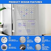Vista 2 de AITEE Calendario mensual y semanal magnético acrílico para refrigerador, juego de 2 calendarios transparentes de borrado en seco para refrigerador