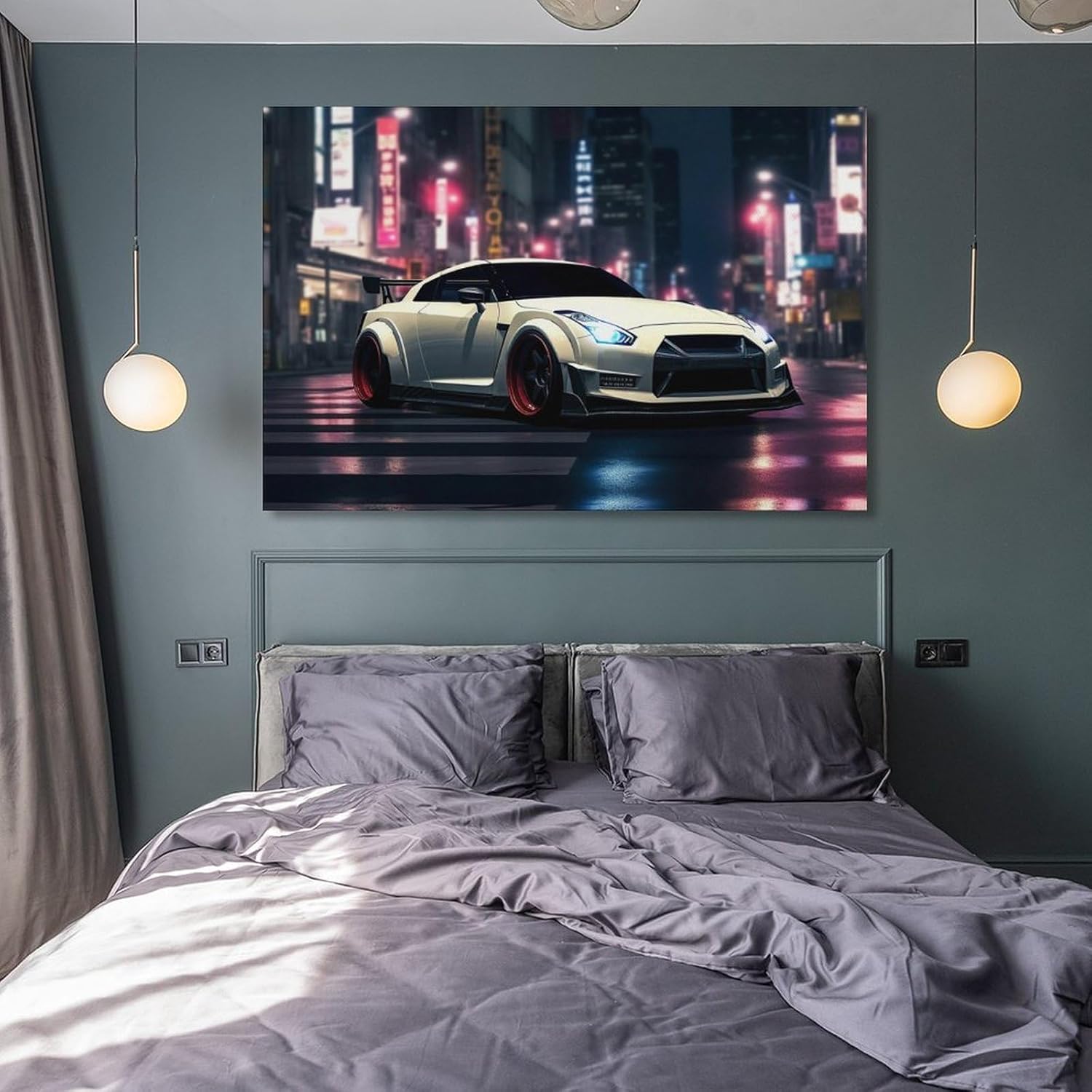 Jdm Tokyo Street White Sport Car Cool R35 Poster Canvas Wall Art Posters & Prints Pictures Wall Decor Aesthetic for Living Room Bedroom Decor for Mens Women Framed Unframed 12x18inch(30x45cm) - Image 8