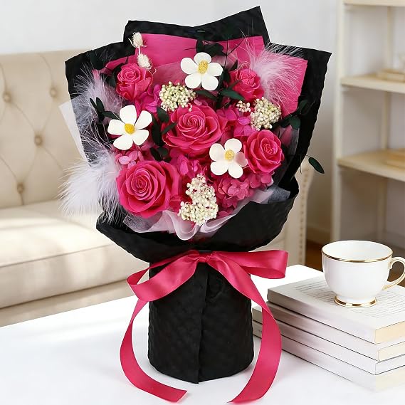 Flowers for Delivery Pink Floyd Roses Preserved Flowers Bouquet with Gift Box, Mothers Day Gifts for Mom, Birthday & Anniversary Proposal for Women, Wife, Her, Grandma on Valentines Day Proposal Gifts
