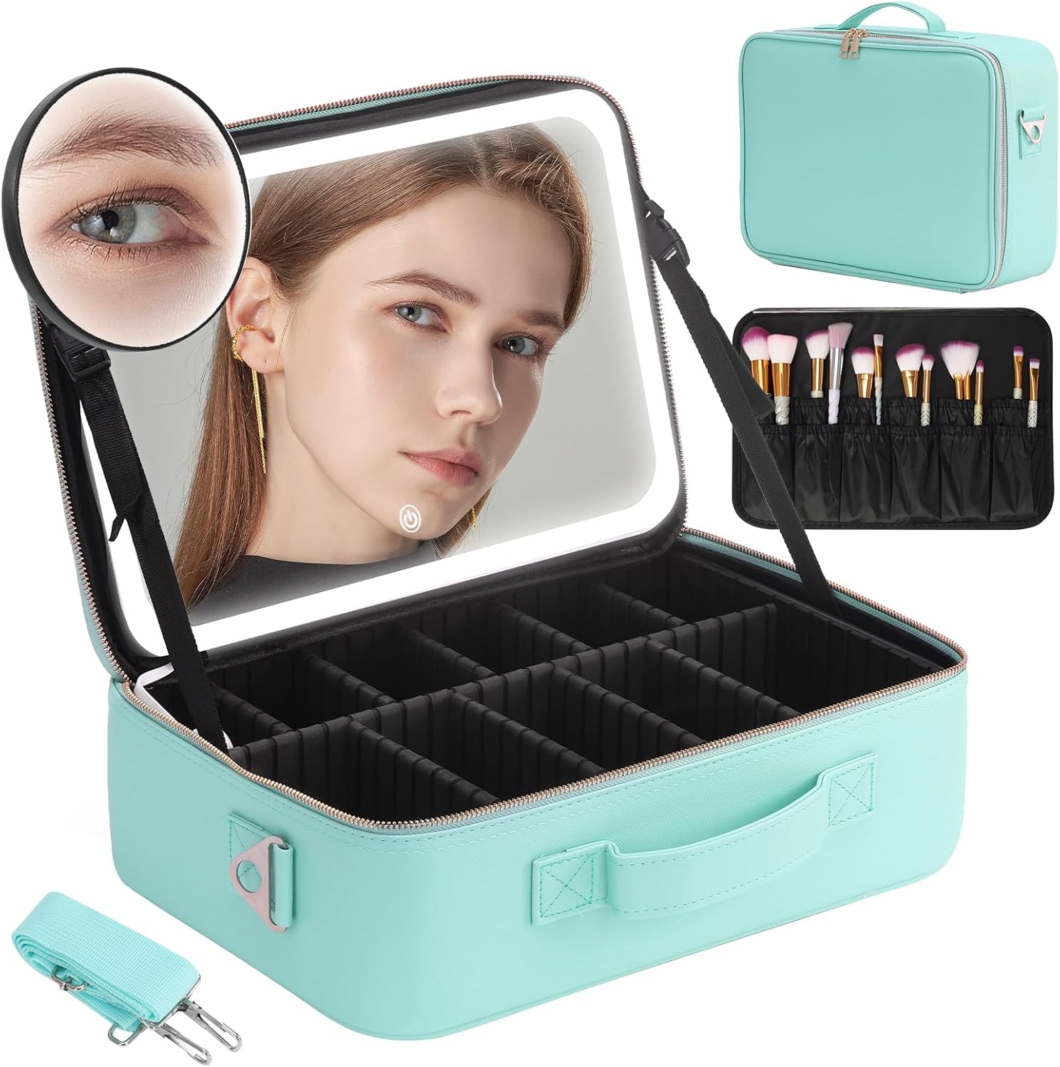 cenoz Makeup Bag With Mirror and Lights, 【Super Large