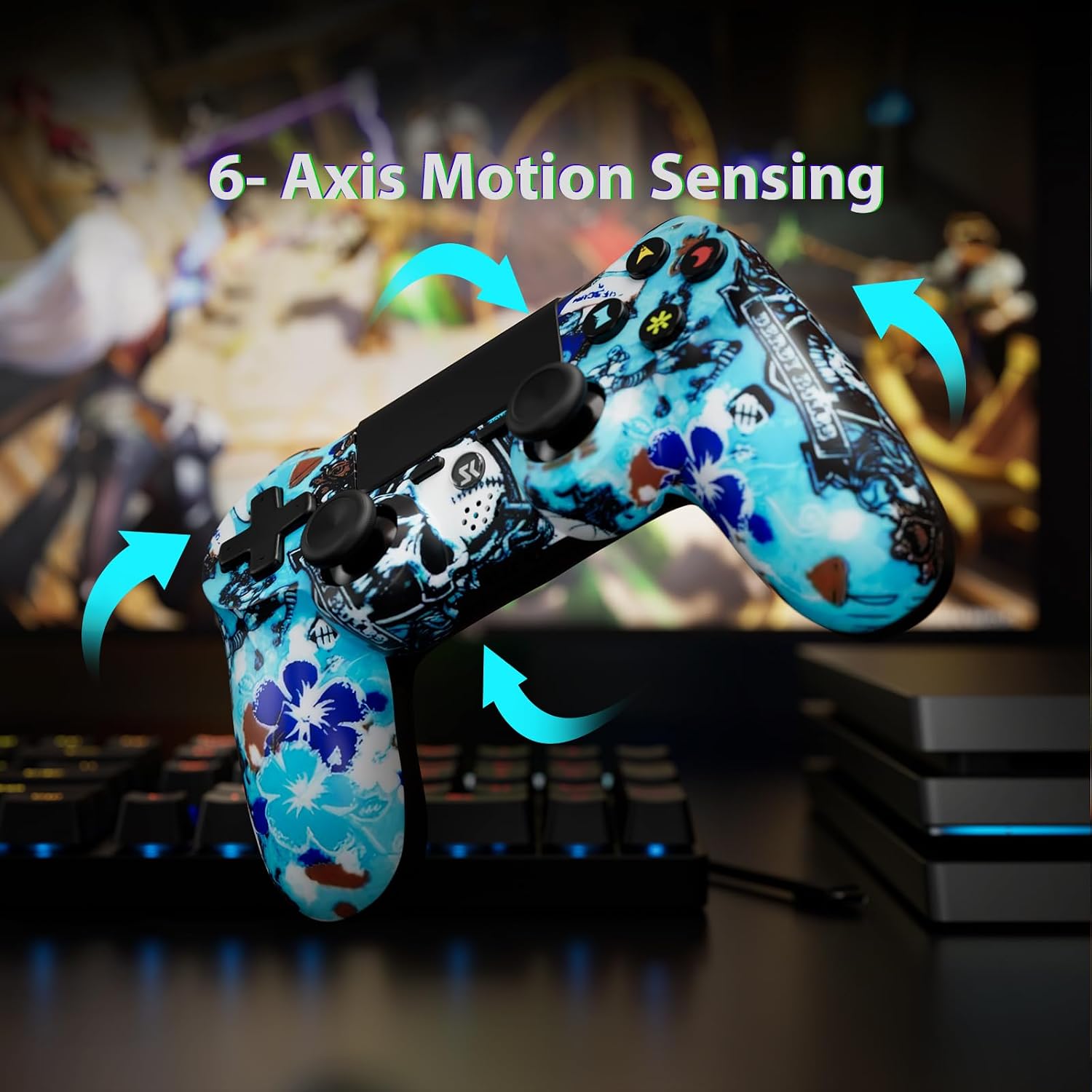 Controller for PS4, Wireless Controller 2 Pack for Sony PlayStation 4/Slim/Pro, with 6-Axis Motion Sensor/Double Vibration/Touch Pad/Speaker & 3.5mm Audio Jack/800mAh Battery/USB-C Cable, Wolf + Blue 4 718gOvMeaLL. SL1500