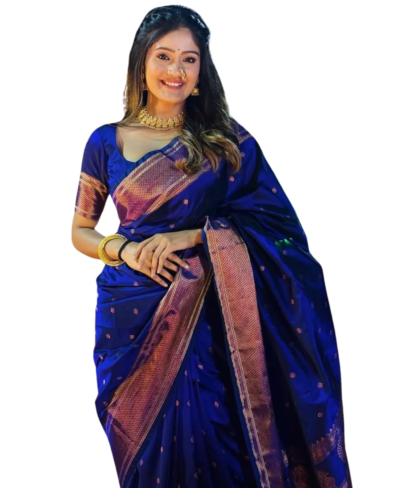 Women's Banarasi Saree Pure Kanjivaram Style Silk Saree With Blouse Piece for Wedding (BS09)