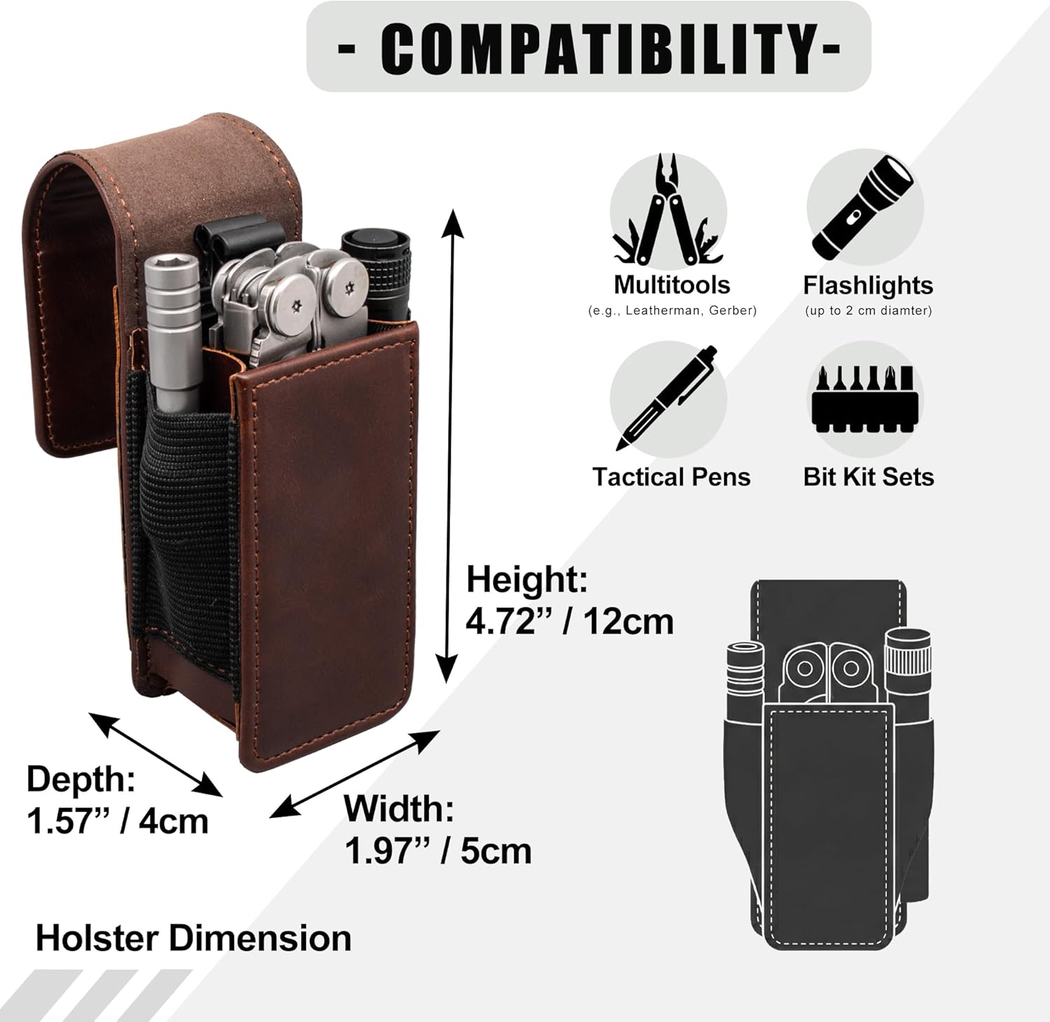 Multitool Holster with Belt Clip for Men, Faux Leather Multitool Sheath for Belt, Pocket Organizer for Work, Fits for Leatherman, SOG, Gerber Tools, Coffee - Image 3