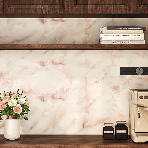 Miniatura 6 de VEELIKE - Papel pintado de papel de contacto de mármol rosa dorado de 15.74 pulgadas x 118.11 pulgadas, autoadhesivo, extraíble, resistente al agua,