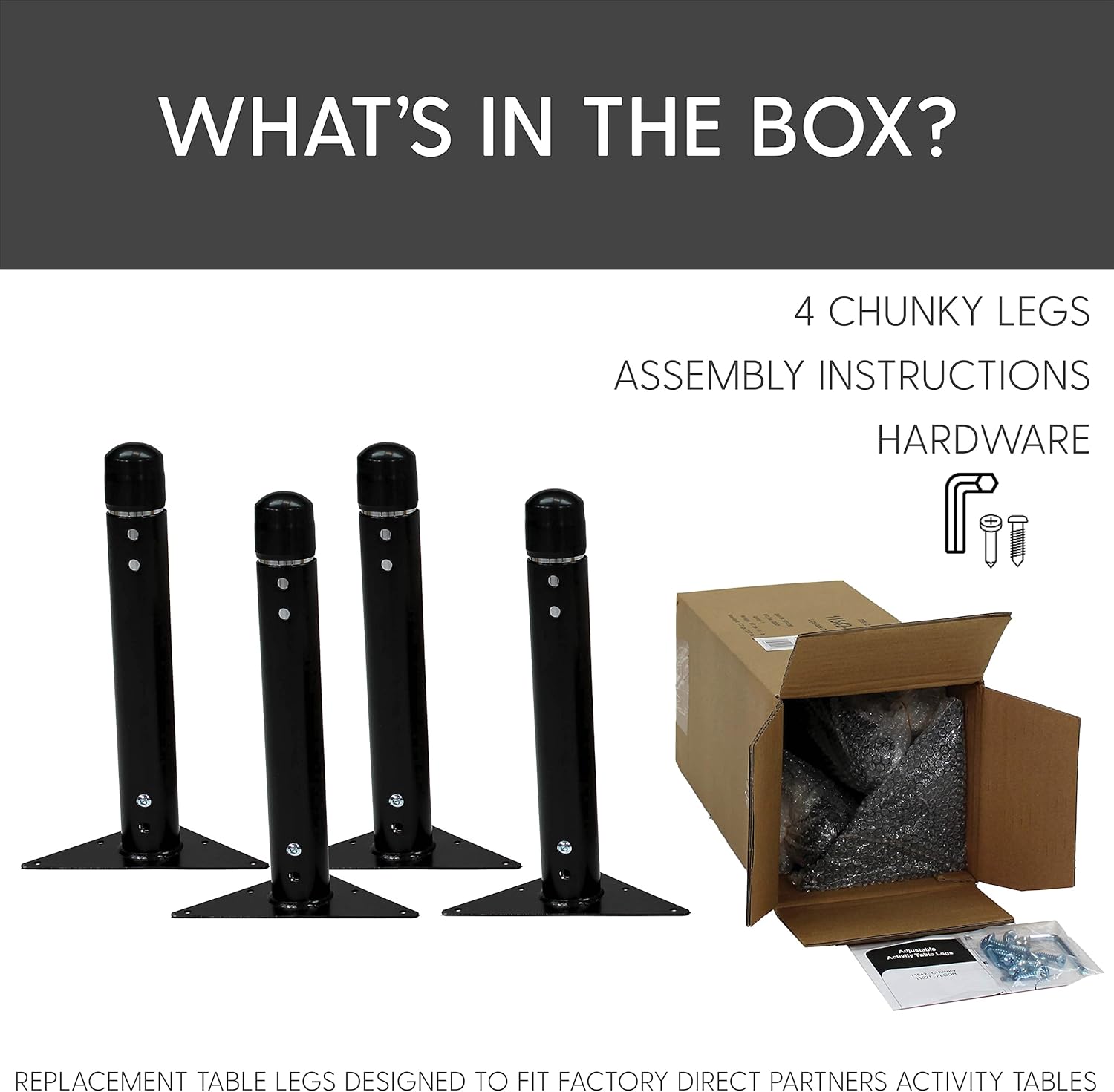 Factory Direct Partners Replacement Chunky Toddler Legs for FDP Activity Tables, Adjustable Height 15-24 inches, Includes Legs and Hardware ONLY (4-Pack) - Red, 11542-RD