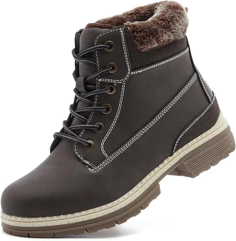 COTTIMO Botas de Invierno para Senderismo en la Nieve para Mujer - Bota de Trabajo de Combate Informal marrón - Botines Forrados de Piel Antideslizantes - Botas de Moda Zapatos de Cuero Impermeables