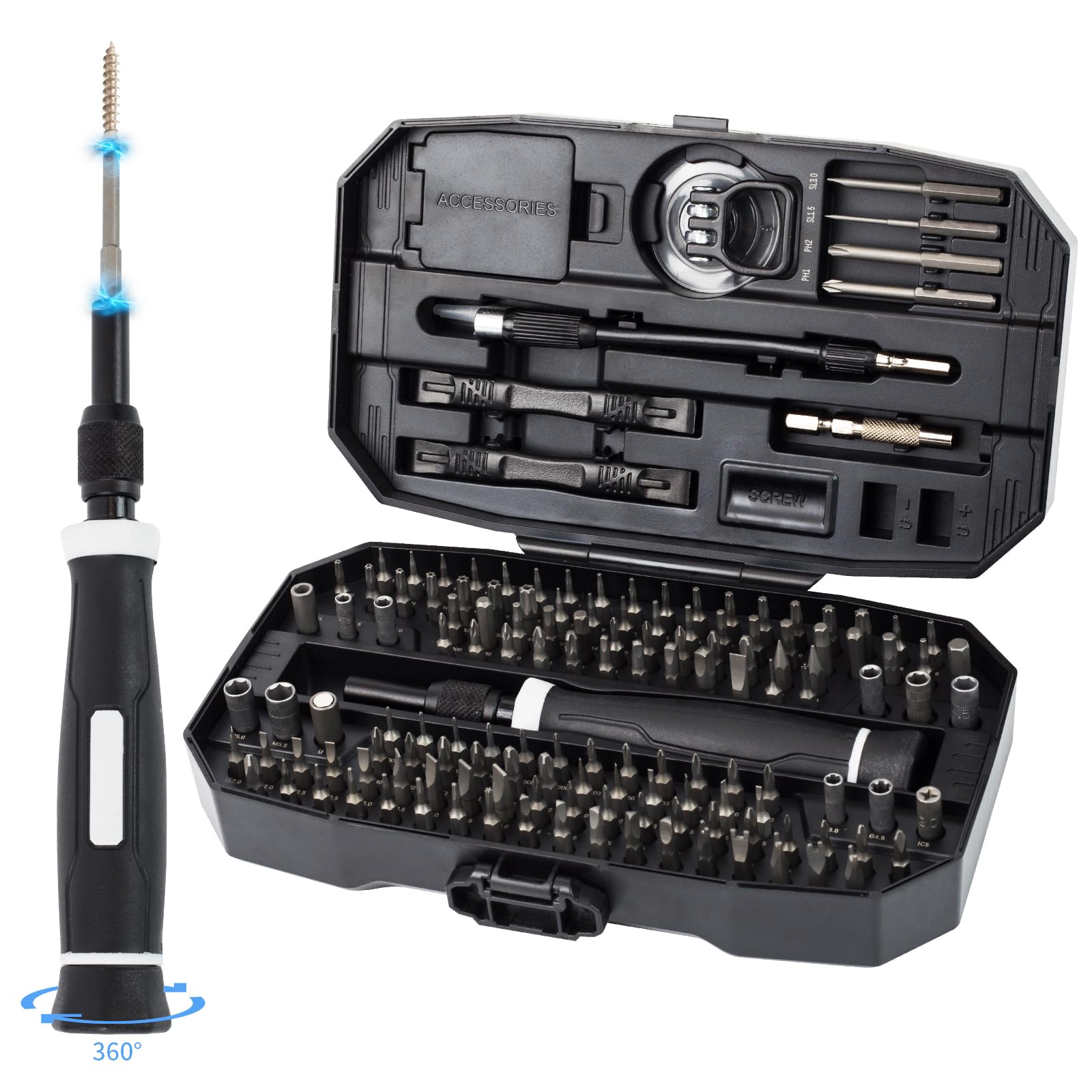 Set di cacciaviti di precisione con custodia, 152 in 1, kit di riparazione per computer, occhiali, laptop, telefono, orologio, con punte a vite multiple