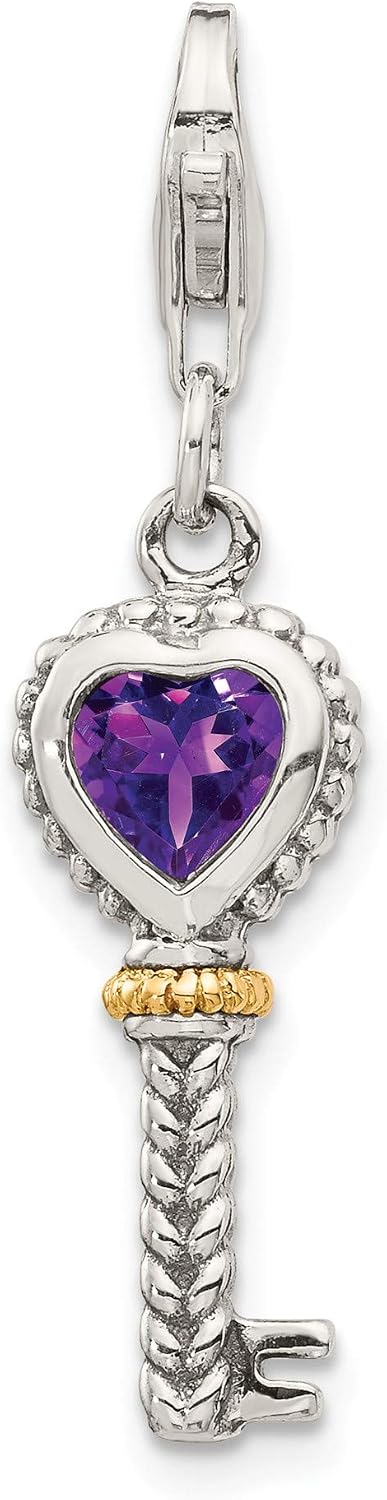 Bonyak Jewelry Shey Couture Sterling Silver w/ 14K Accent Antiqued Heart Amethyst Antiqued Key
